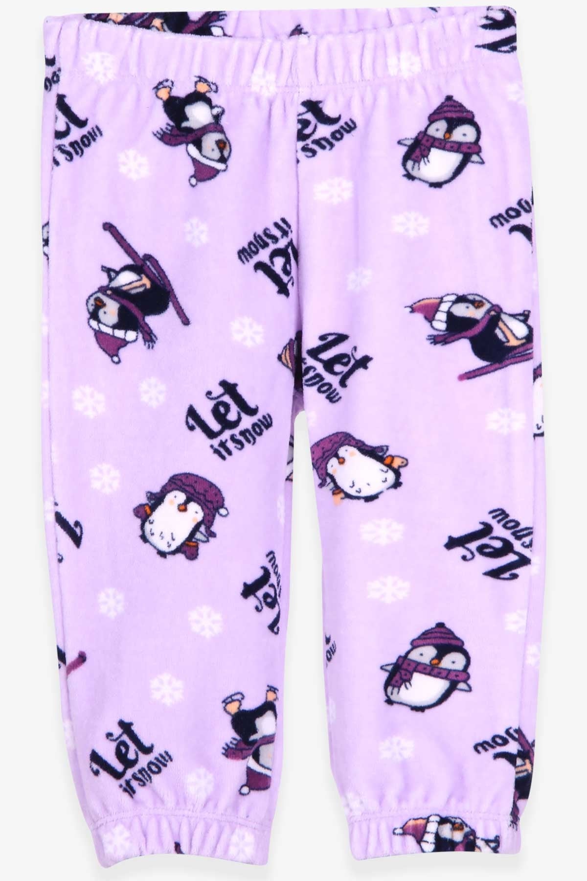Breeze Kız Bebek Kadife Eşofman Altı Penguen Baskılı Lila (9 Ay-3 Yaş)