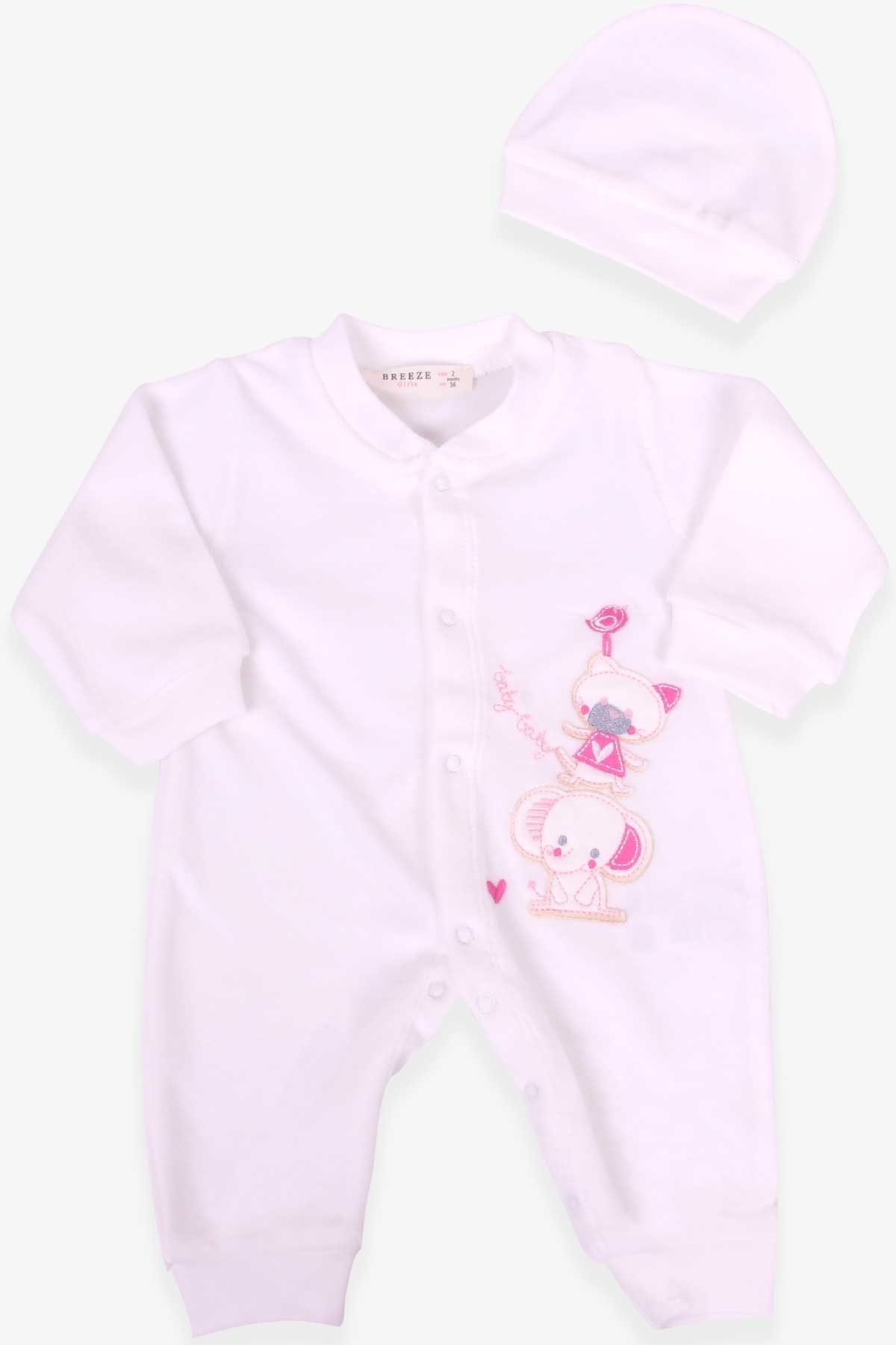 Breeze Kız Bebek Kadife Tulum Fil Nakışlı Ekru (0-3 Ay-6 Ay)