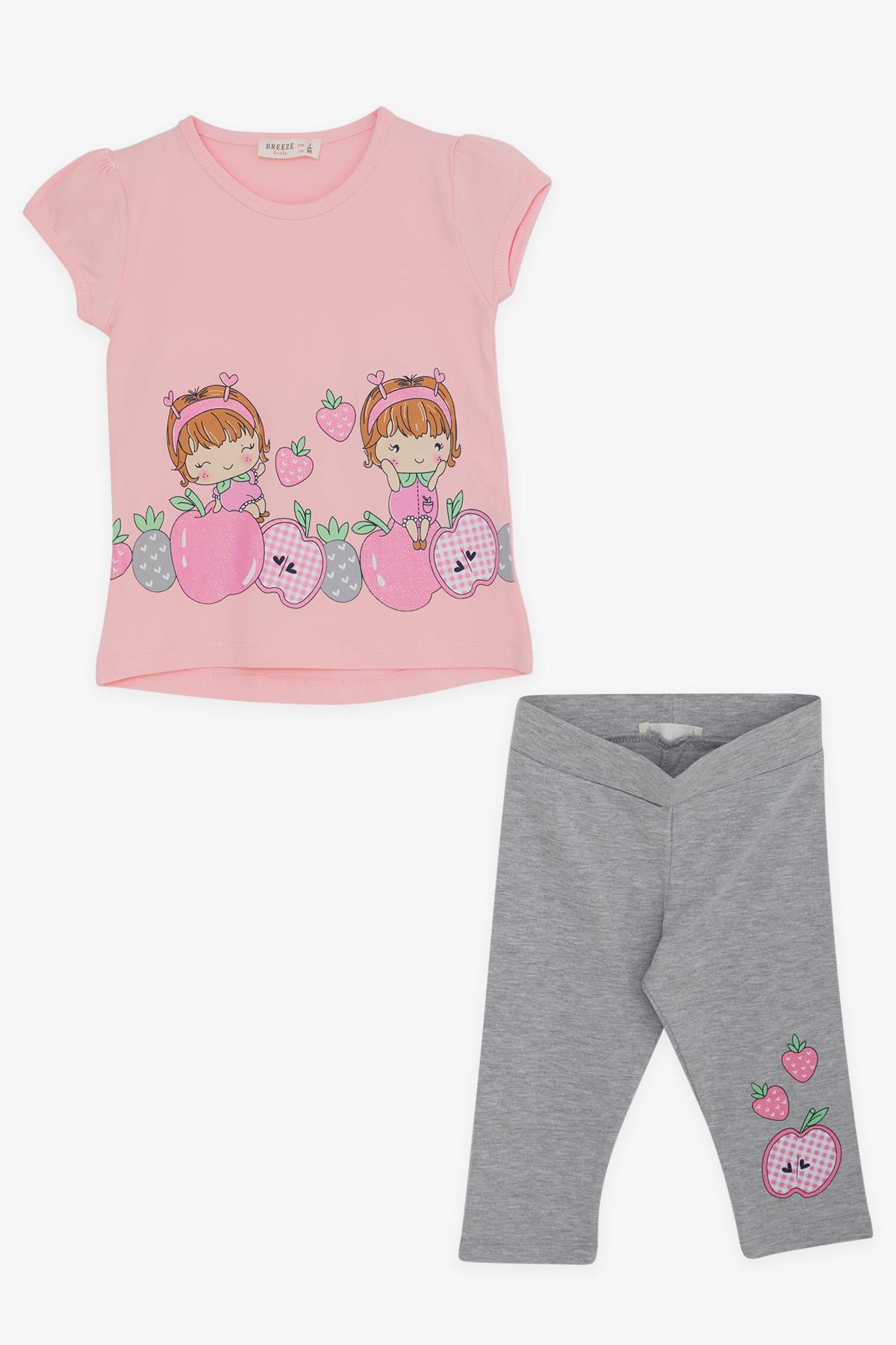 Breeze Kız Bebek Kapri Taytlı Takım Elma Desenli Pudra (1-4 Yaş)