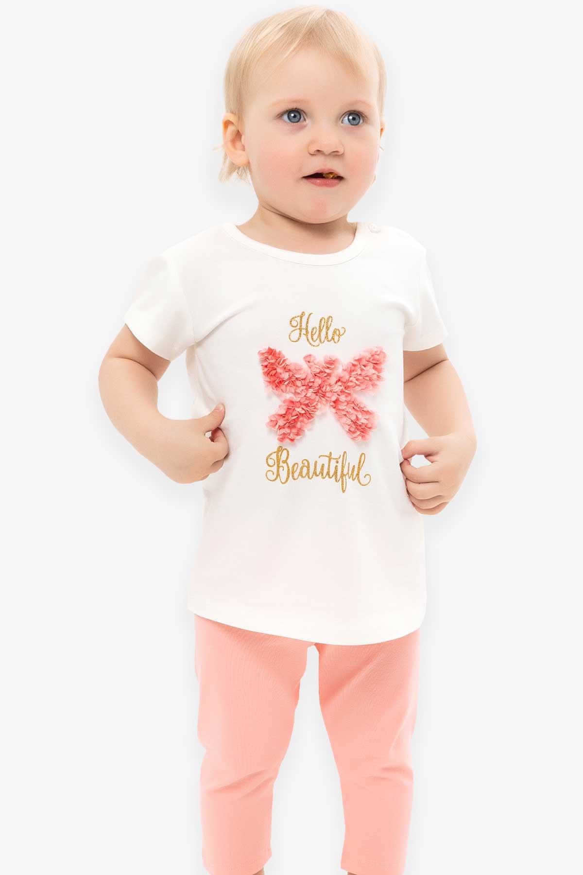 Breeze Kiz Bebek Kapri Taytli Takim Kelebekli Ekru (9 Ay-1.5 Yaş)