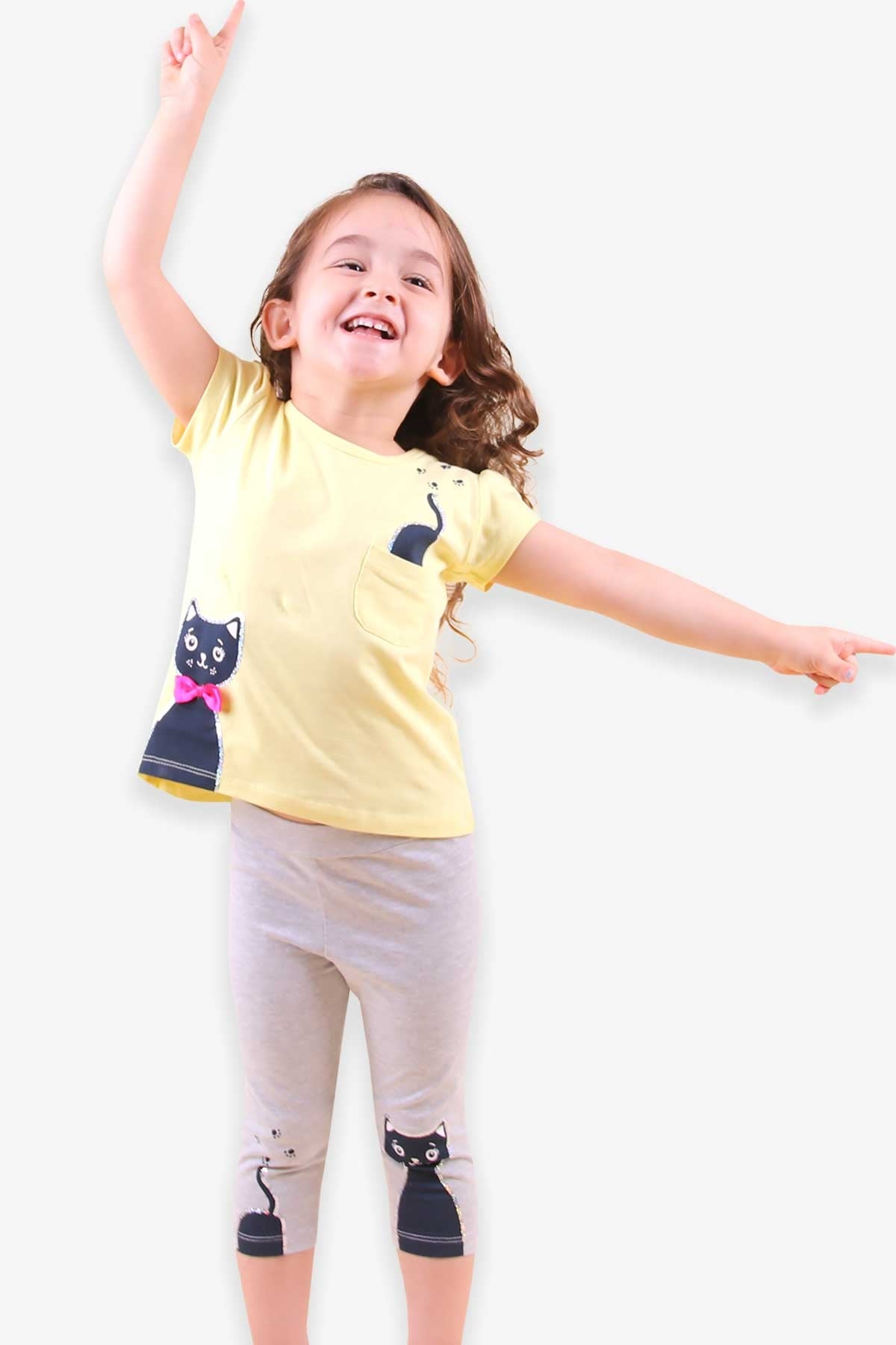 Breeze Kız Bebek Kapri Taytli Takim Kedisi Pullu Fiyonklu Sari (2 Yaş)