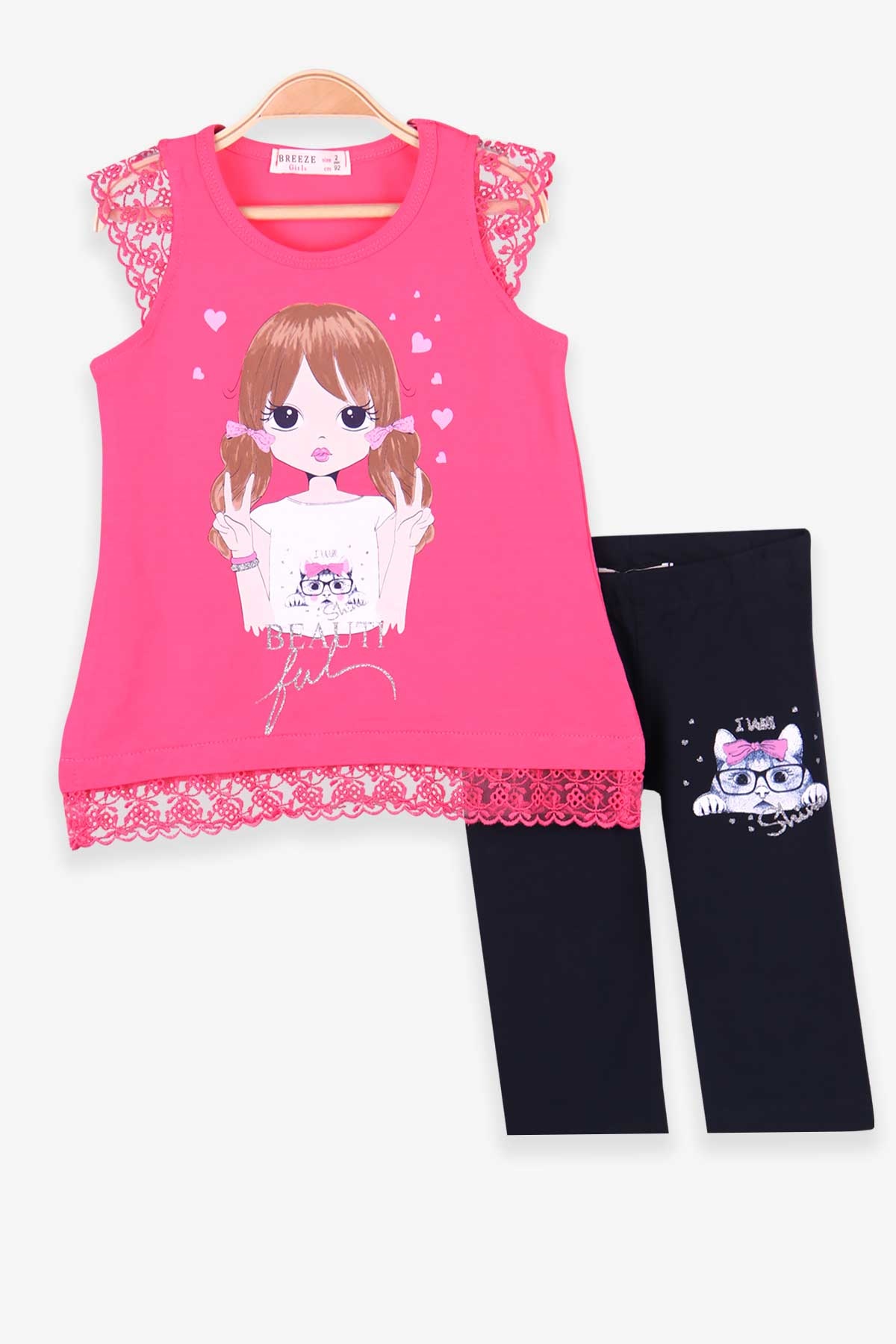 Breeze Kız Bebek Kapri Taytlı Takım Kız Baskılı Pembe (2 Yaş)