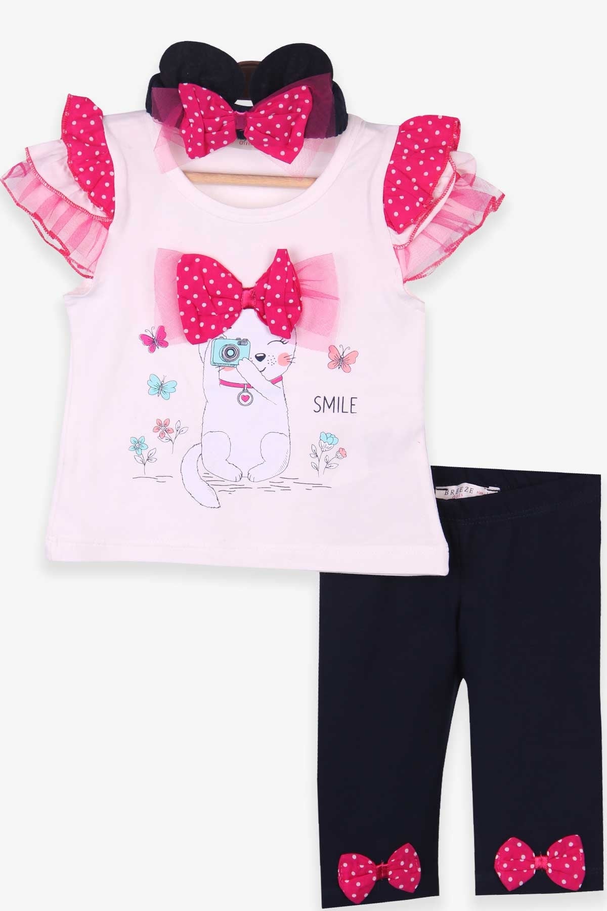 Breeze Kız Bebek Kapri Taytlı Takım Kulaklı Bandanalı Ekru (6 Ay-2 Yaş)