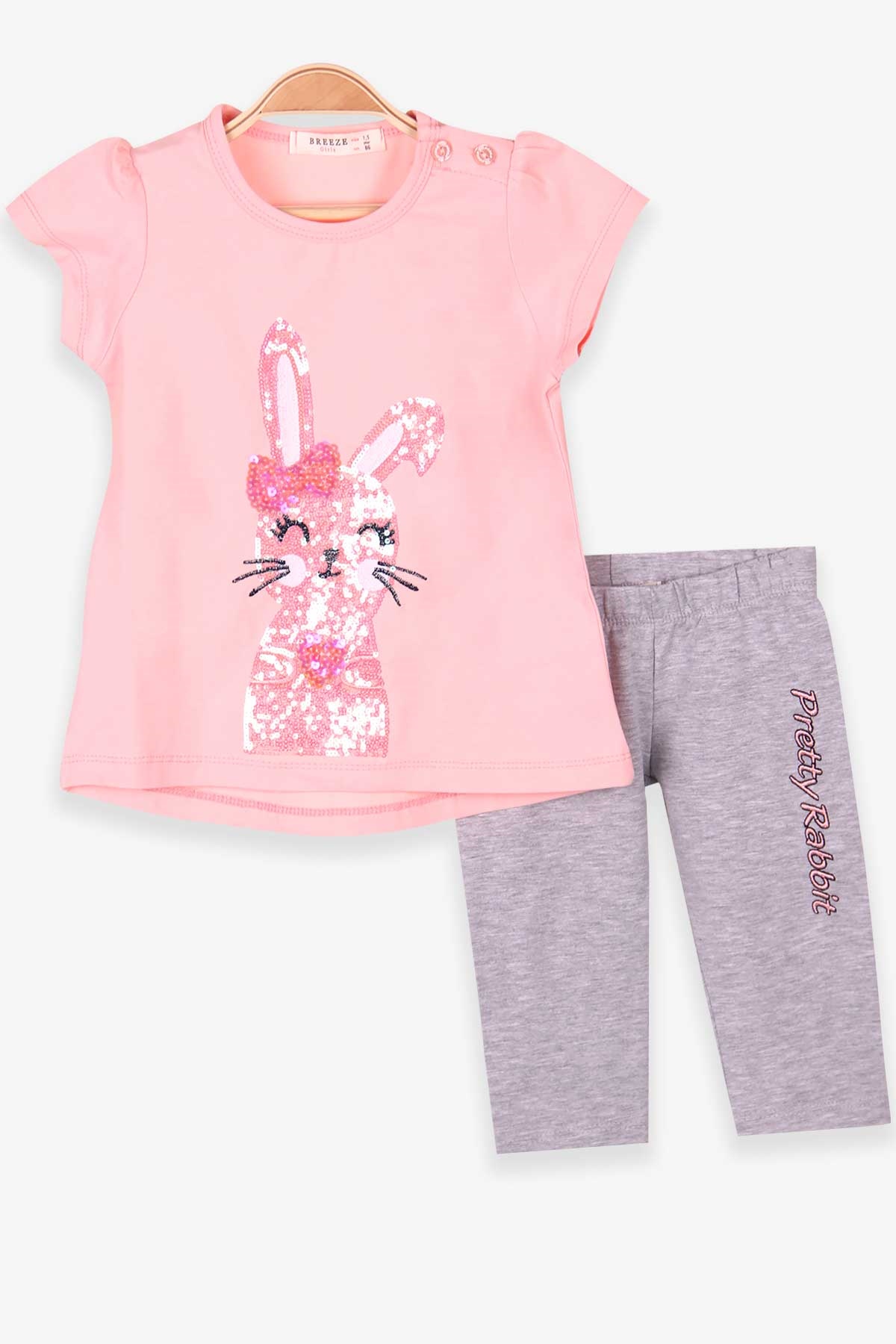 Breeze Kız Bebek Kapri Taytlı Takım Tavşanlı Nakışlı Somon (1.5-5 Yaş)