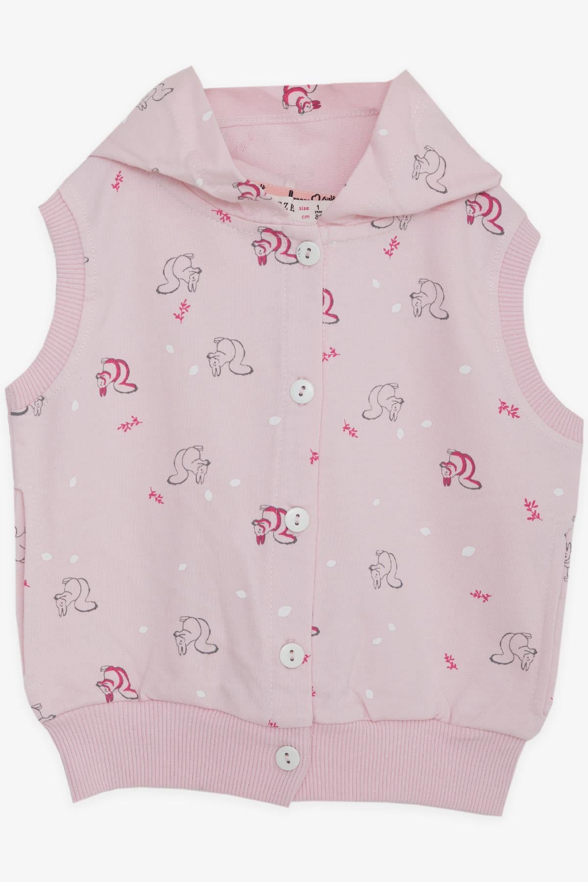 Breeze Kız Bebek Kapüşonlu Yelek Sevimli Sincap Desenli Pembe (6 Ay-2 Yaş)