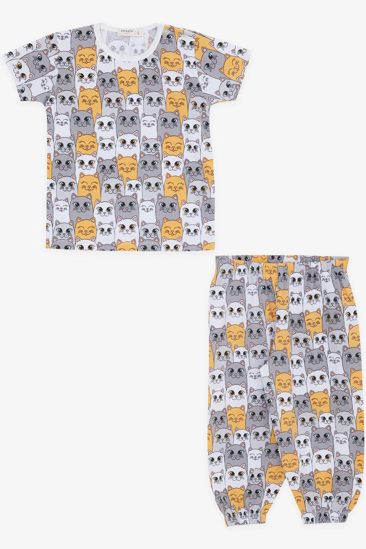 Breeze Kız Bebek Kısa Kollu Pijama Takımı Sevimli Kedicik Desenli Karışık Renk (9 Ay-3 Yaş)