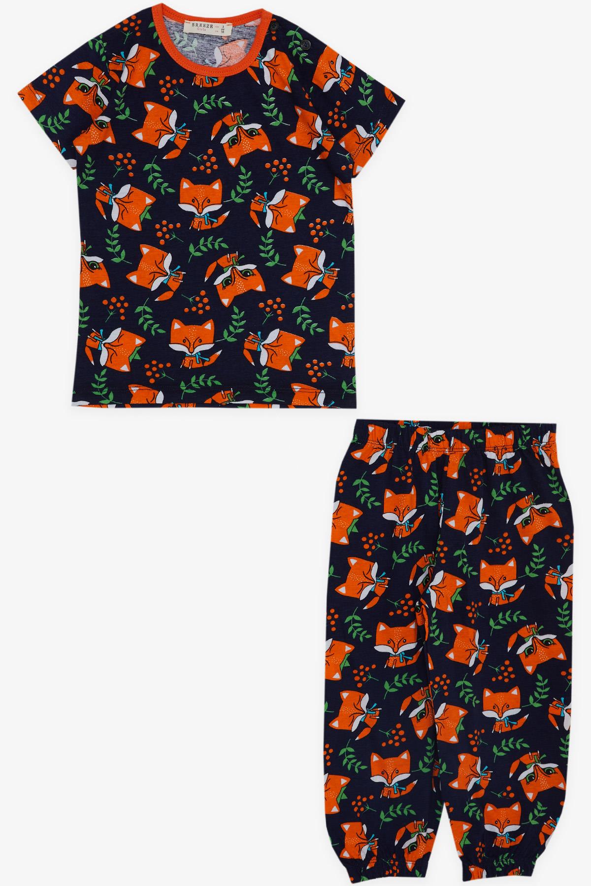 Breeze Kız Bebek Kısa Kollu Pijama Takımı Tilkicik Desenli Lacivert (9 Ay-3 Yaş)