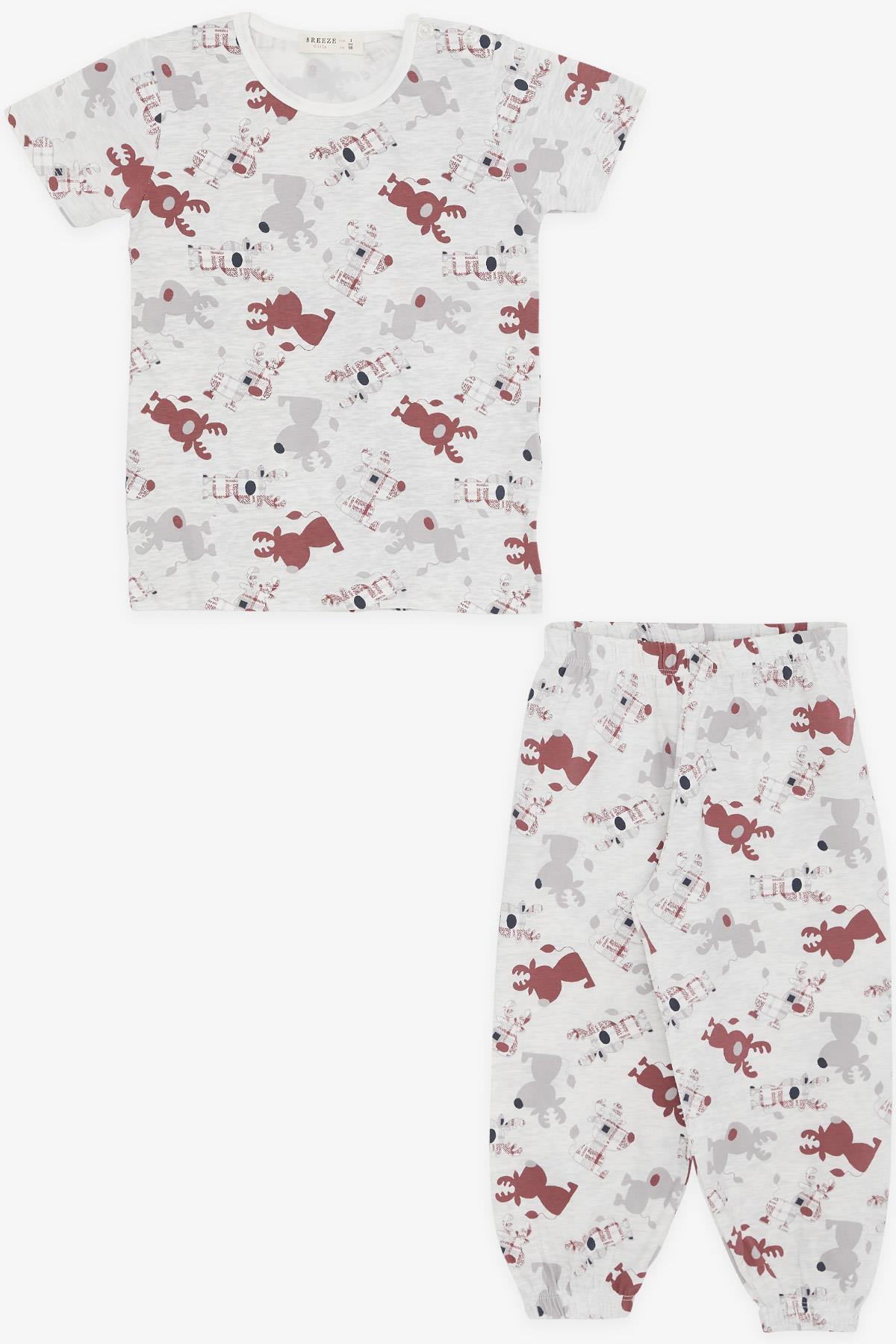 Breeze Kız Bebek Kısa Kollu Pijama Takımı Hayvancık Desenli Açık Gri Melanj (9 Ay-3 Yaş)
