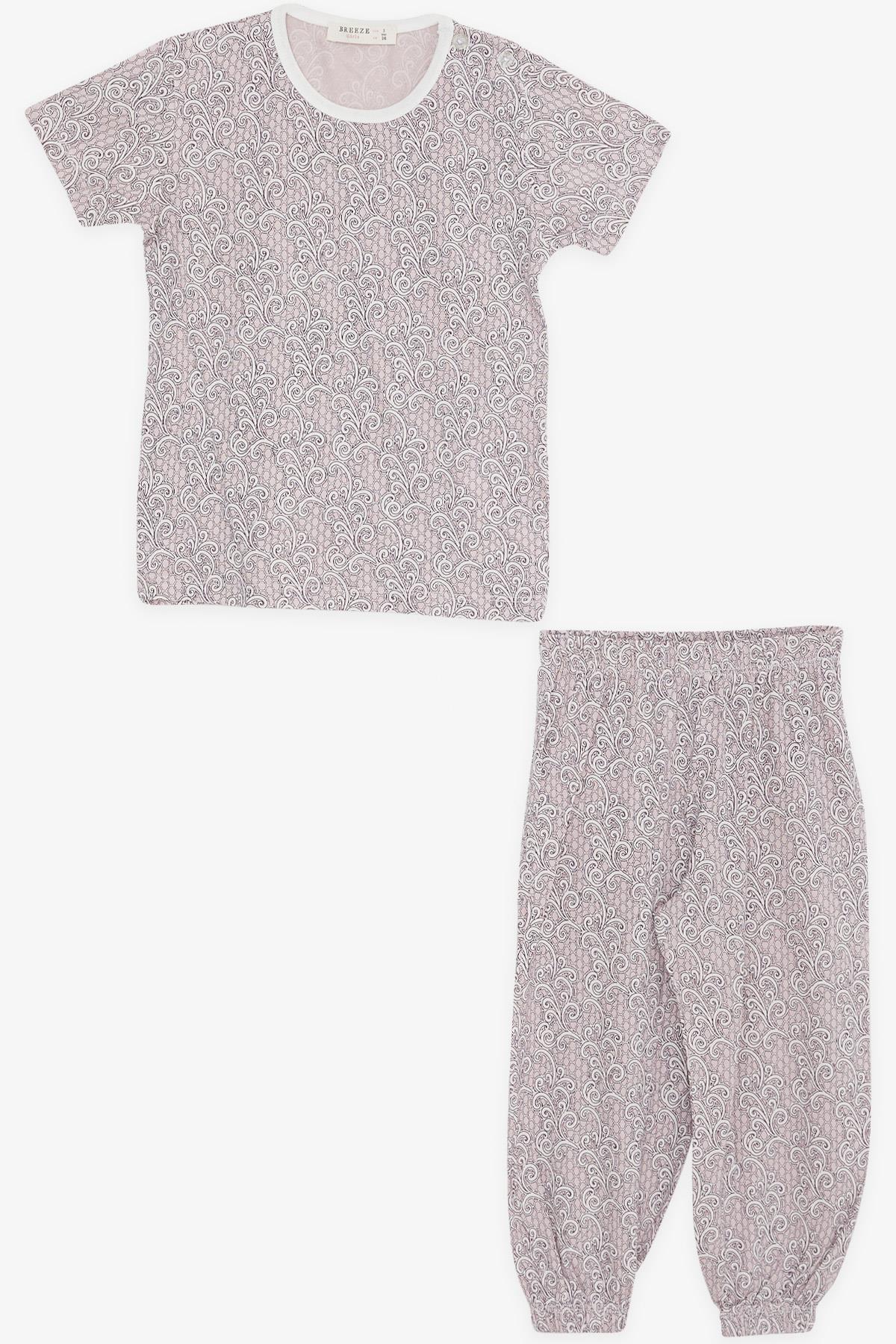 Breeze Kız Bebek Kısa Kollu Pijama Takımı Dal Desenli Pudra (9 Ay-3 Yaş)