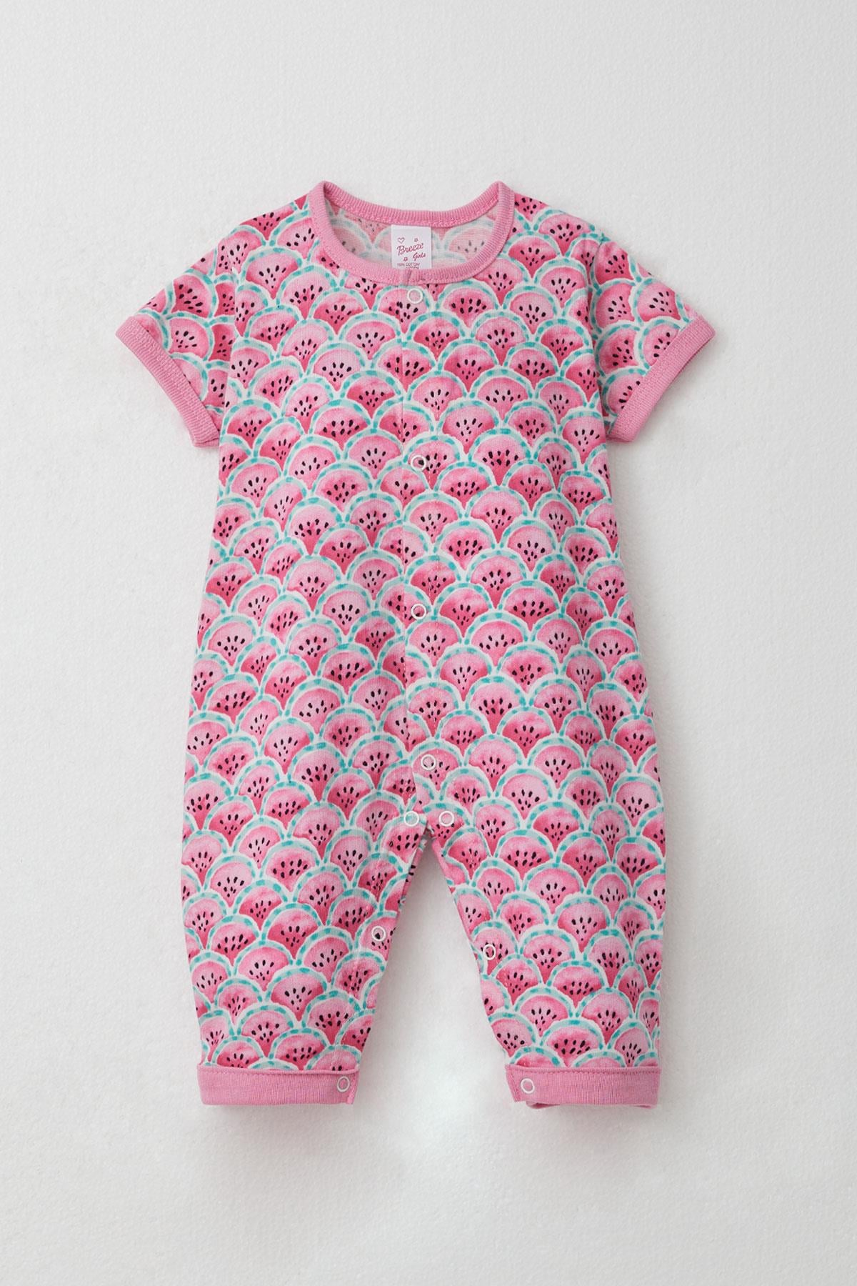 Breeze Kız Bebek Kısa Kollu Tulum Karpuz Dilim Desenli Pembe (0-6 Ay)