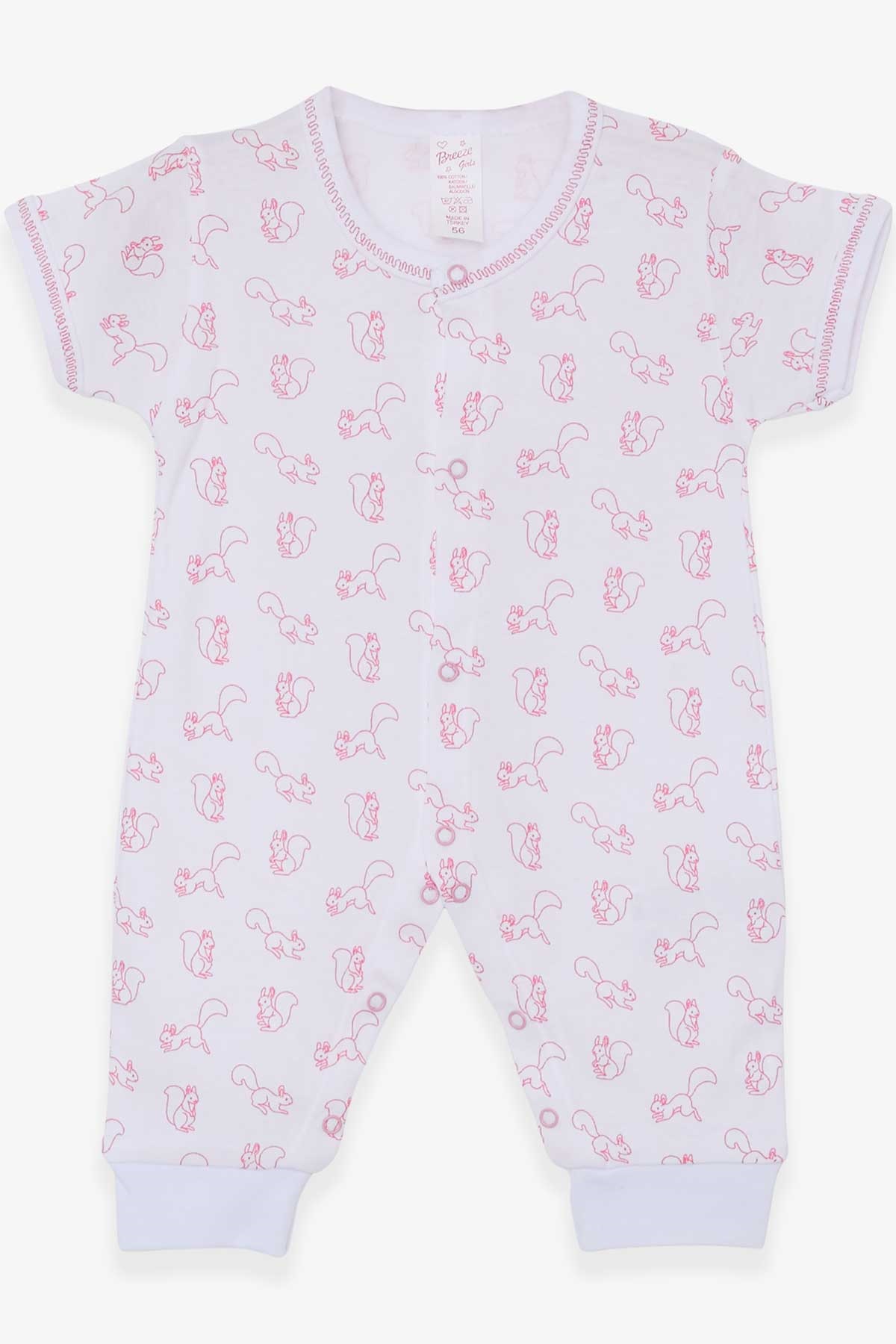 Breeze Kız Bebek Kısa Kollu Tulum Sincap Desenli Beyaz (0-3 Ay-6 Ay)