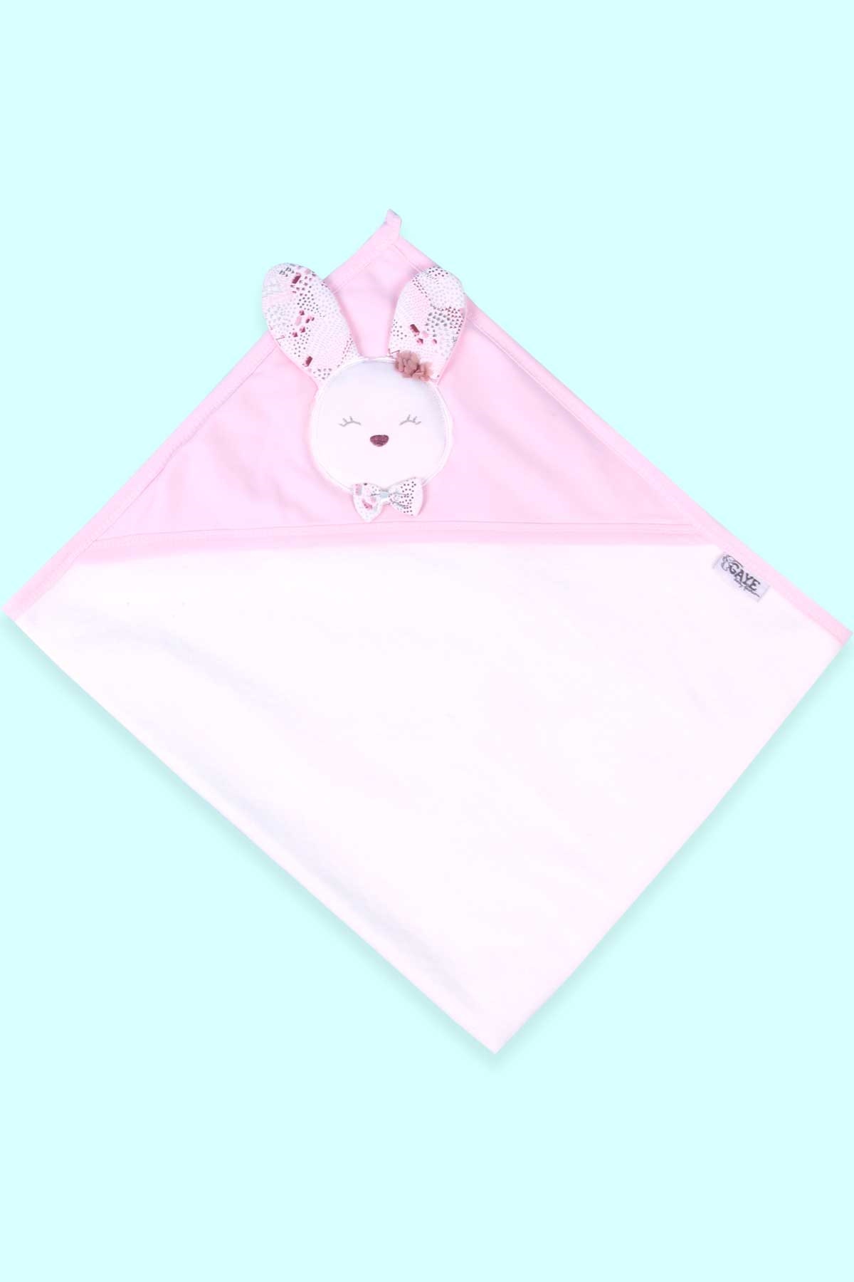 Breeze Kız Bebek Kurulama Banyo Havlusu Tavşanlı Fiyonklu Pudra