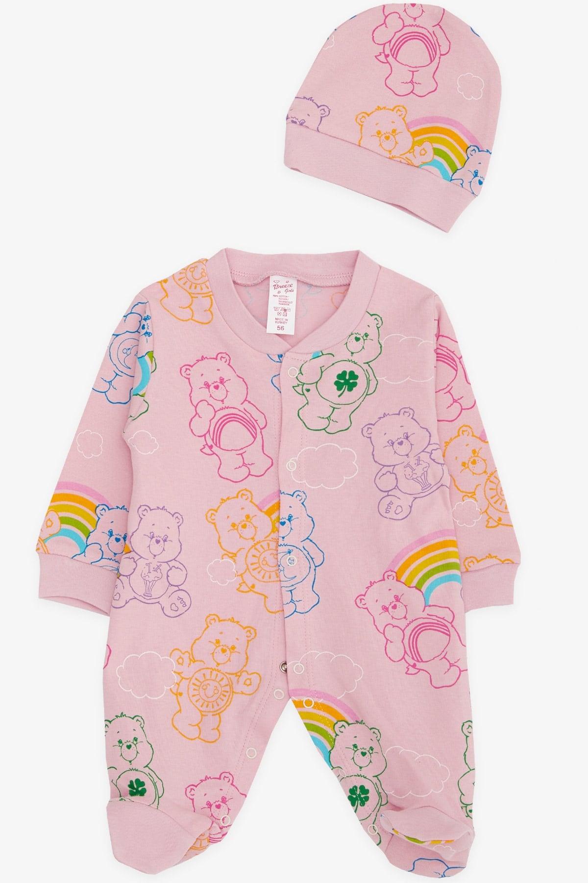 Breeze Kız Bebek Patikli Tulum Ayıcık Desenli Pembe (0-3 Ay-6 Ay)
