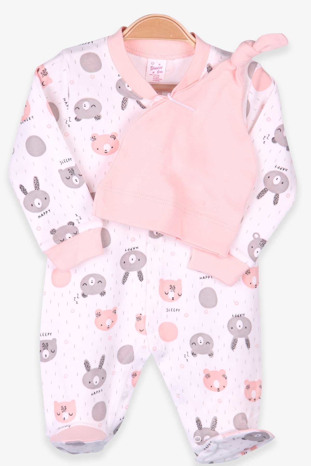 Breeze Kız Bebek Patikli Tulum Ayıcıklı Şapkalı Set Somon (0-3 Ay-4 Ay)
