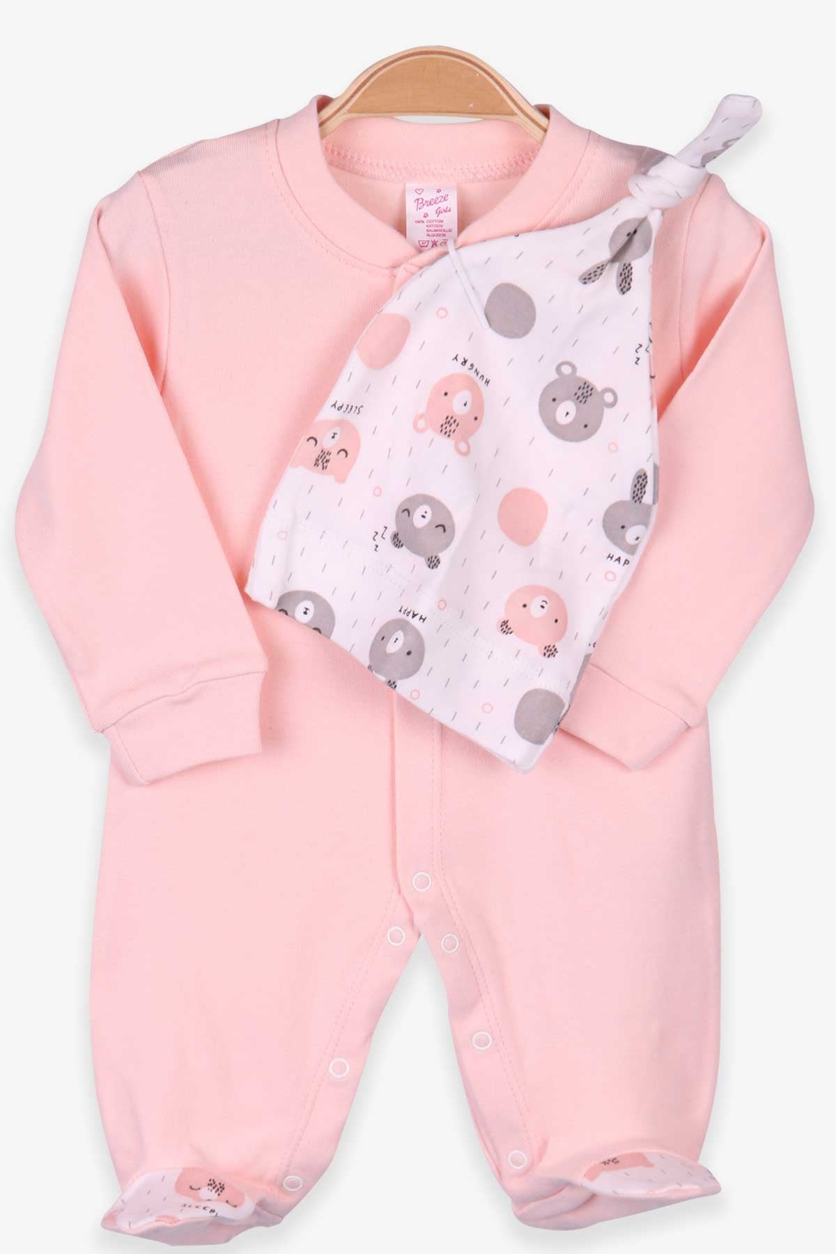 Breeze Kız Bebek Patikli Tulum Ayıcıklı Şapkalı Set Somon (0-3 Ay-4 Ay)