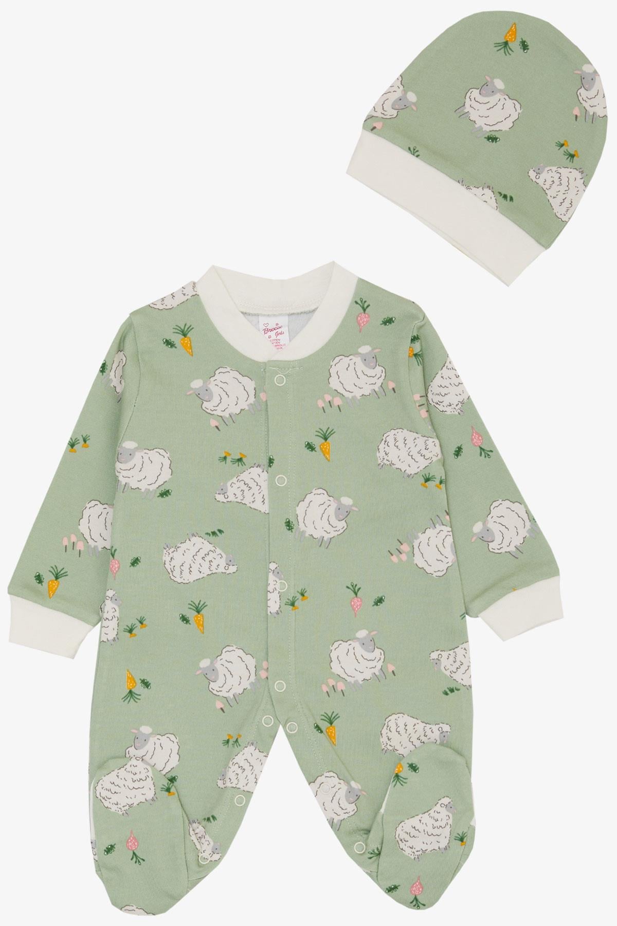 Breeze Kız Bebek Patikli Tulum Bahar Temalı Sevimli Koyuncuk Desenli Mint Yeşili (0-6 Ay)