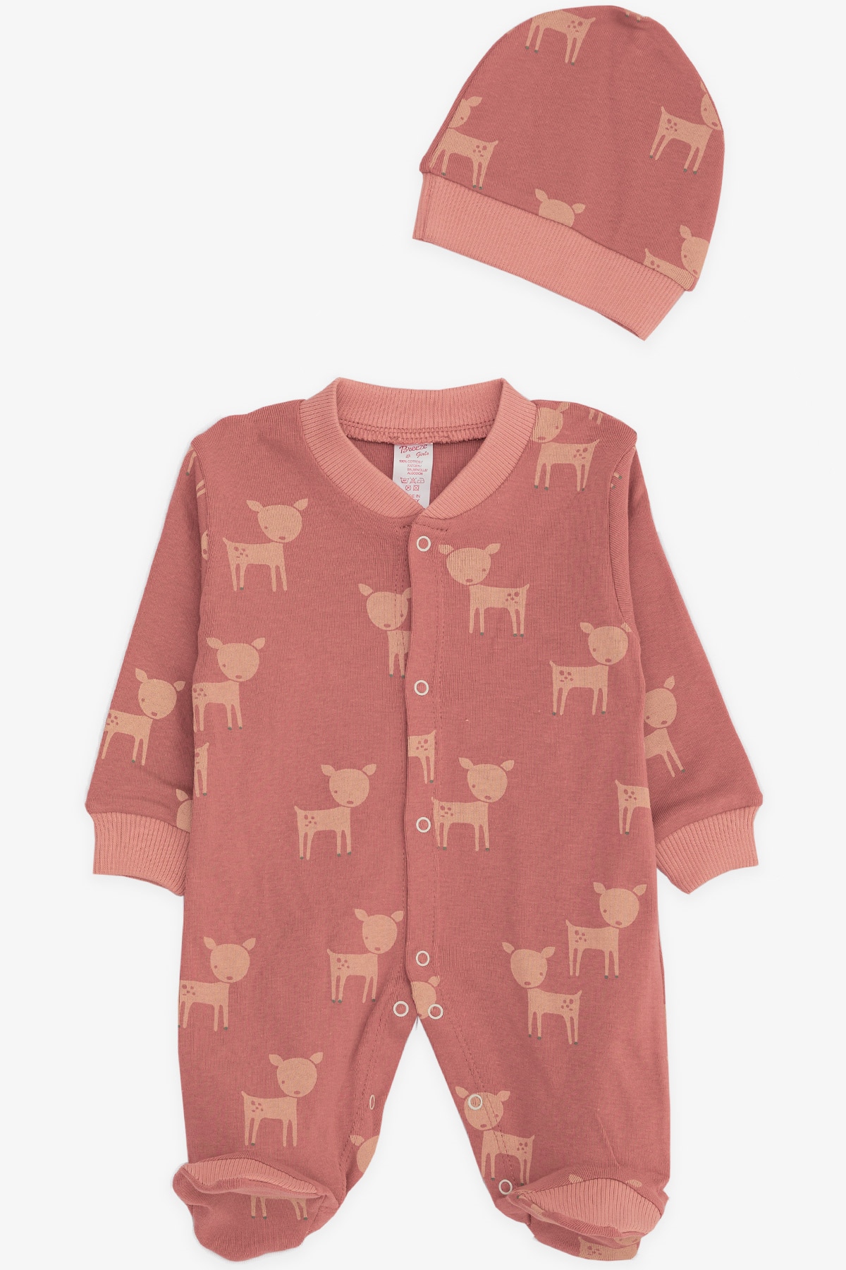 Breeze Kız Bebek Patikli Tulum Ceylan Desenli Gülkurusu (0-3-6 Ay)