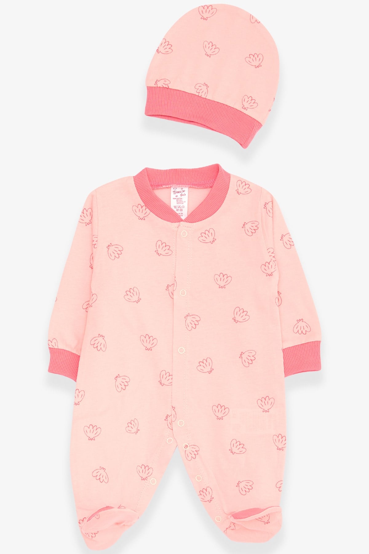 Breeze Kız Bebek Patikli Tulum Çiçek Desenli Pembe (0-3 Ay-6 Ay)