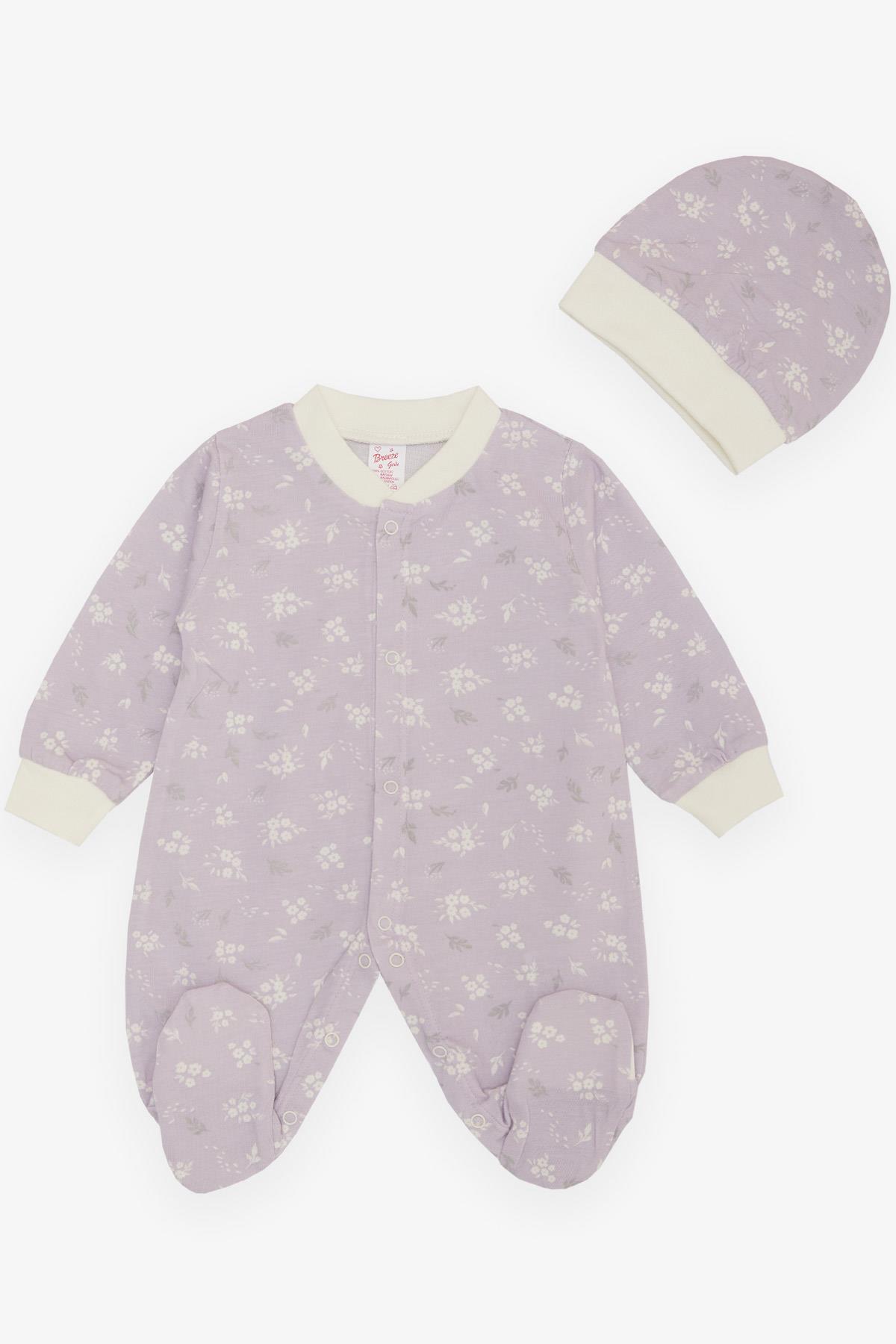 Breeze Kız Bebek Patikli Tulum Çiçek Desenli Açık Lila (0-3-6 Ay)