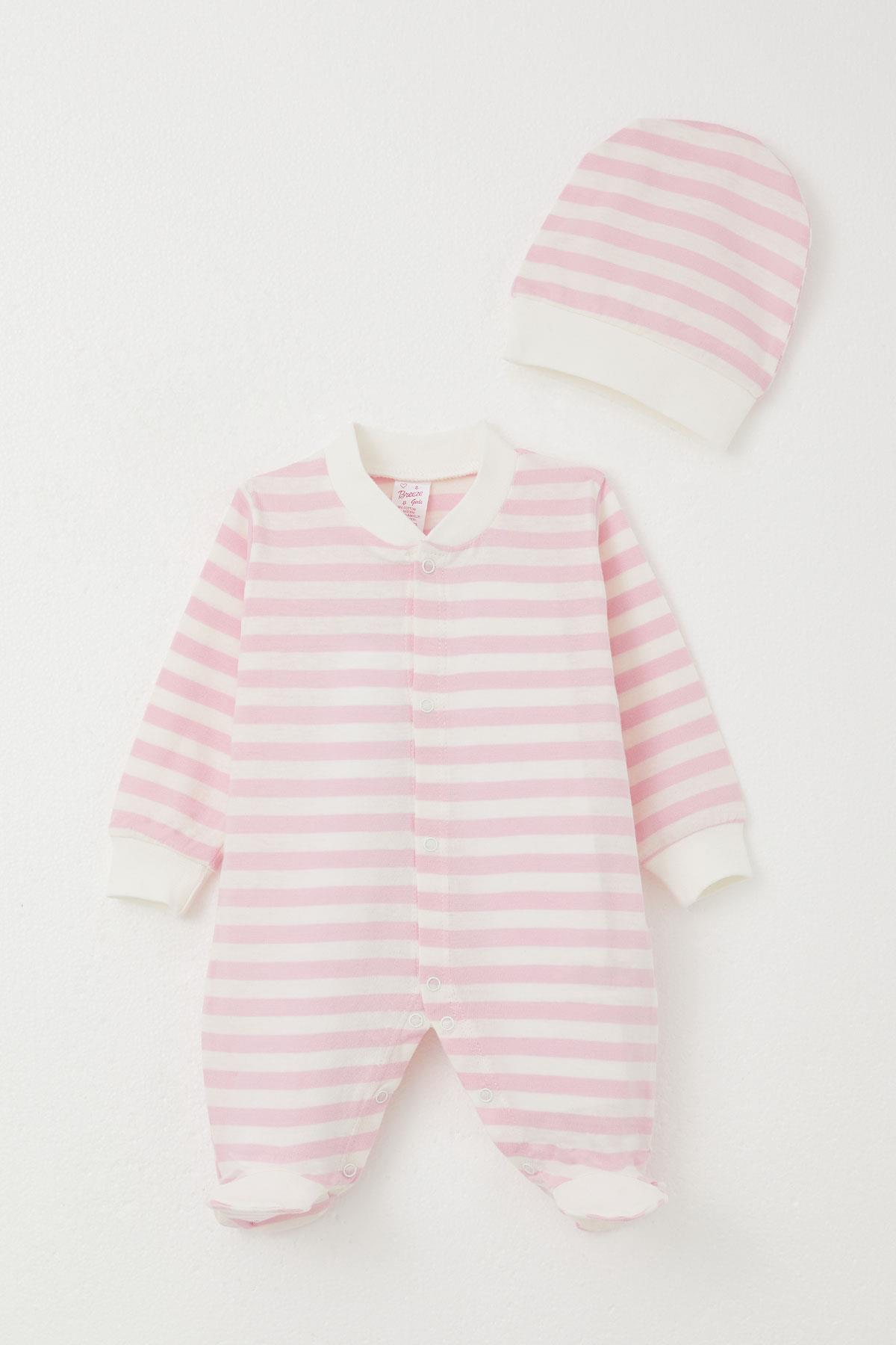 Breeze Kız Bebek Patikli Tulum Çizgili Pembe (0-6 Ay)