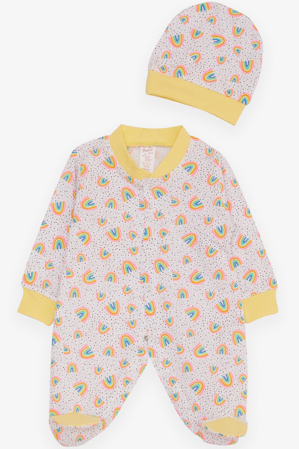 Breeze Kız Bebek Patikli Tulum Gökkuşağı Desenli Beyaz (0-3 Ay-6 Ay)