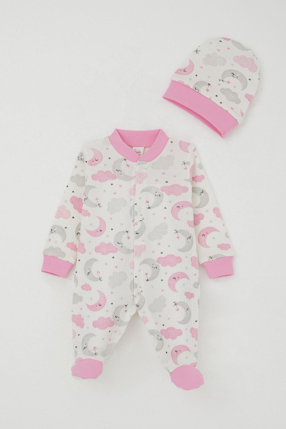 Breeze Kız Bebek Patikli Tulum Gökyüzü Temalı Uykucu Ay Desenli Ekru (0-6 Ay)