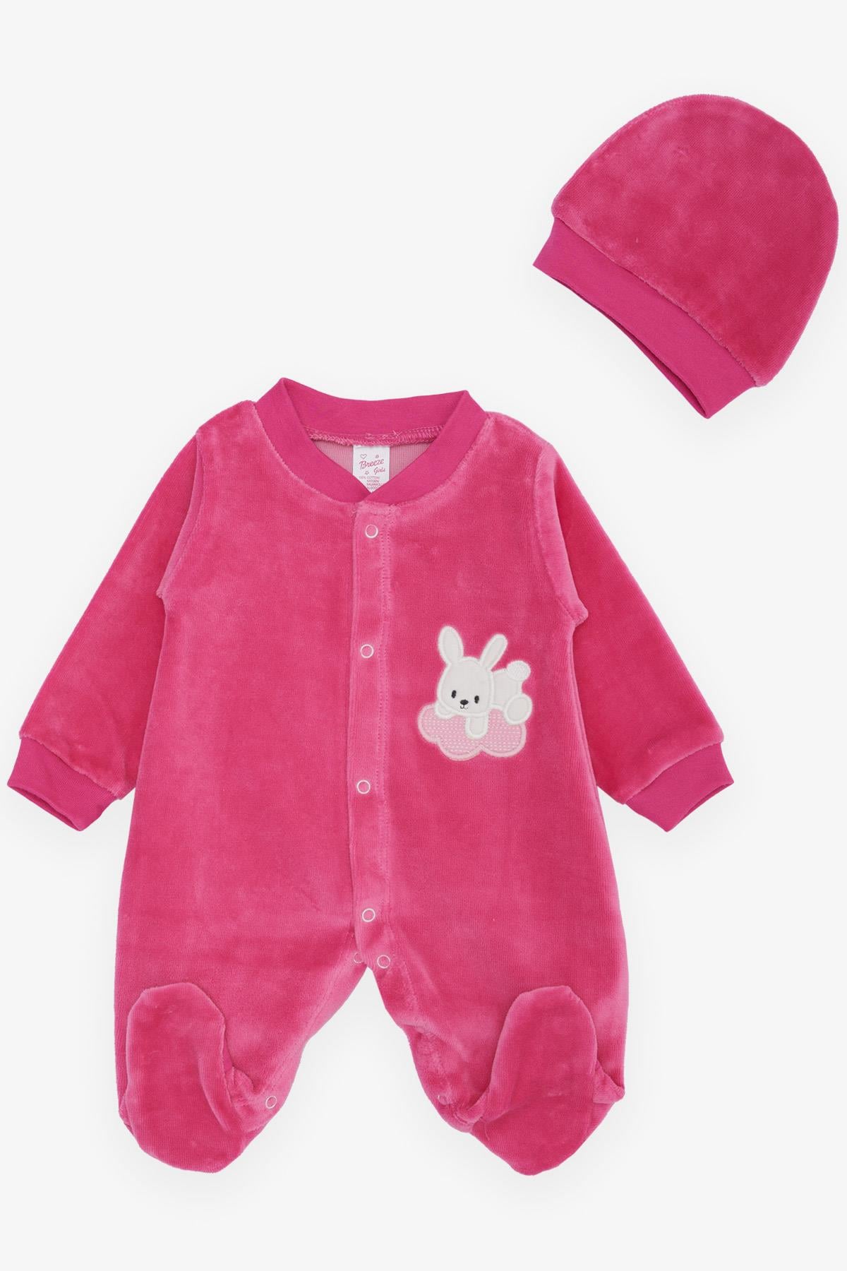 Breeze Kız Bebek Patikli Tulum Kadife Sevimli Yavru Tavşancık Nakışlı Fuşya (0-6 Ay)