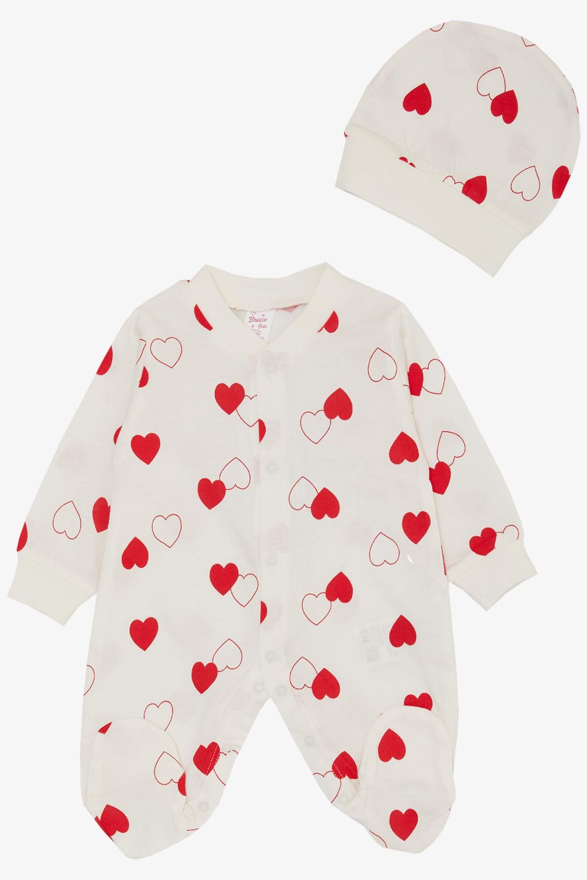 Breeze Kız Bebek Patikli Tulum Kalp Desenli Ekru (0-6 Ay)
