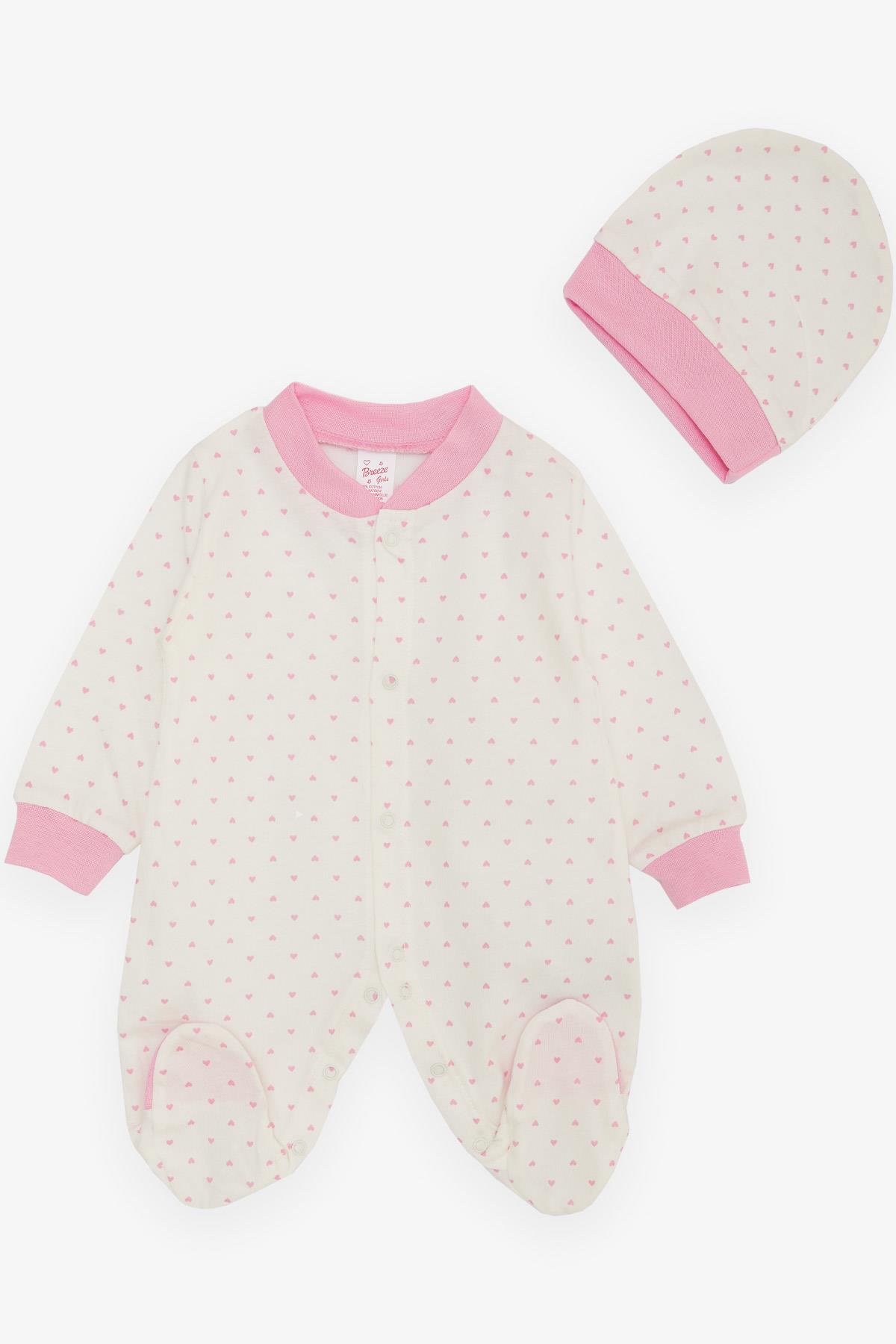 Breeze Kız Bebek Patikli Tulum Kalp Desenli Ekru (0-6 Ay)