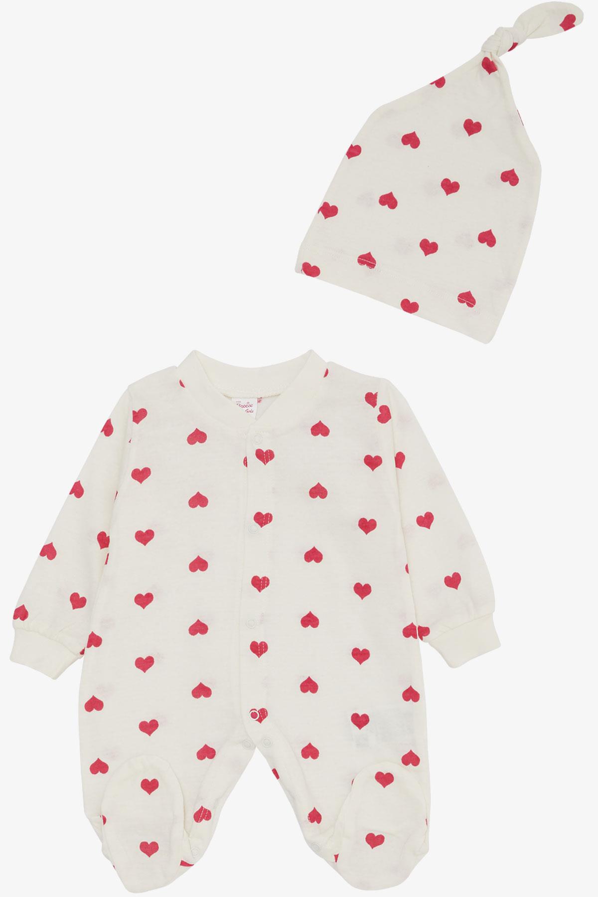 Breeze Kız Bebek Patikli Tulum Kalp Desenli Ekru (0-6 Ay)
