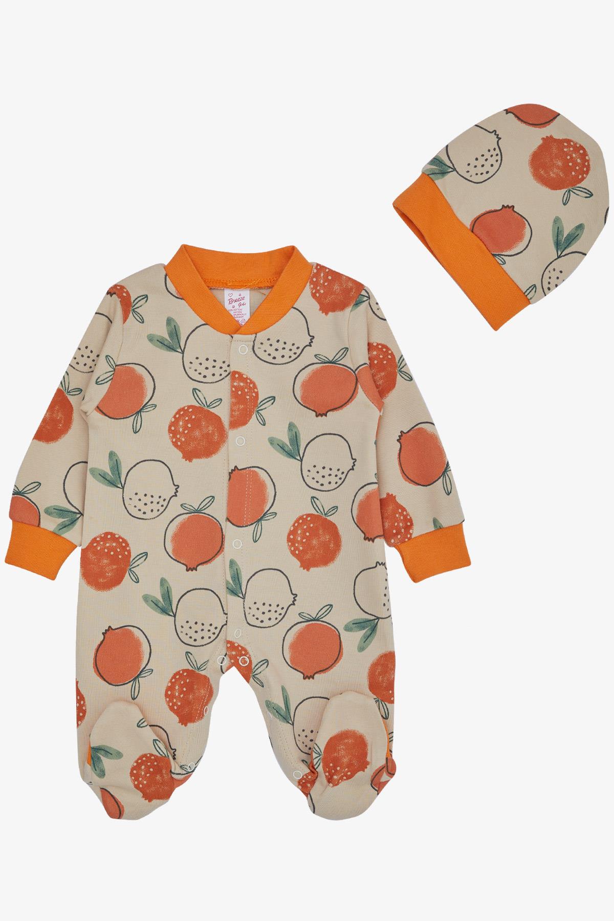 Breeze Kız Bebek Patikli Tulum Nar Desenli Bej (0-6 Ay)