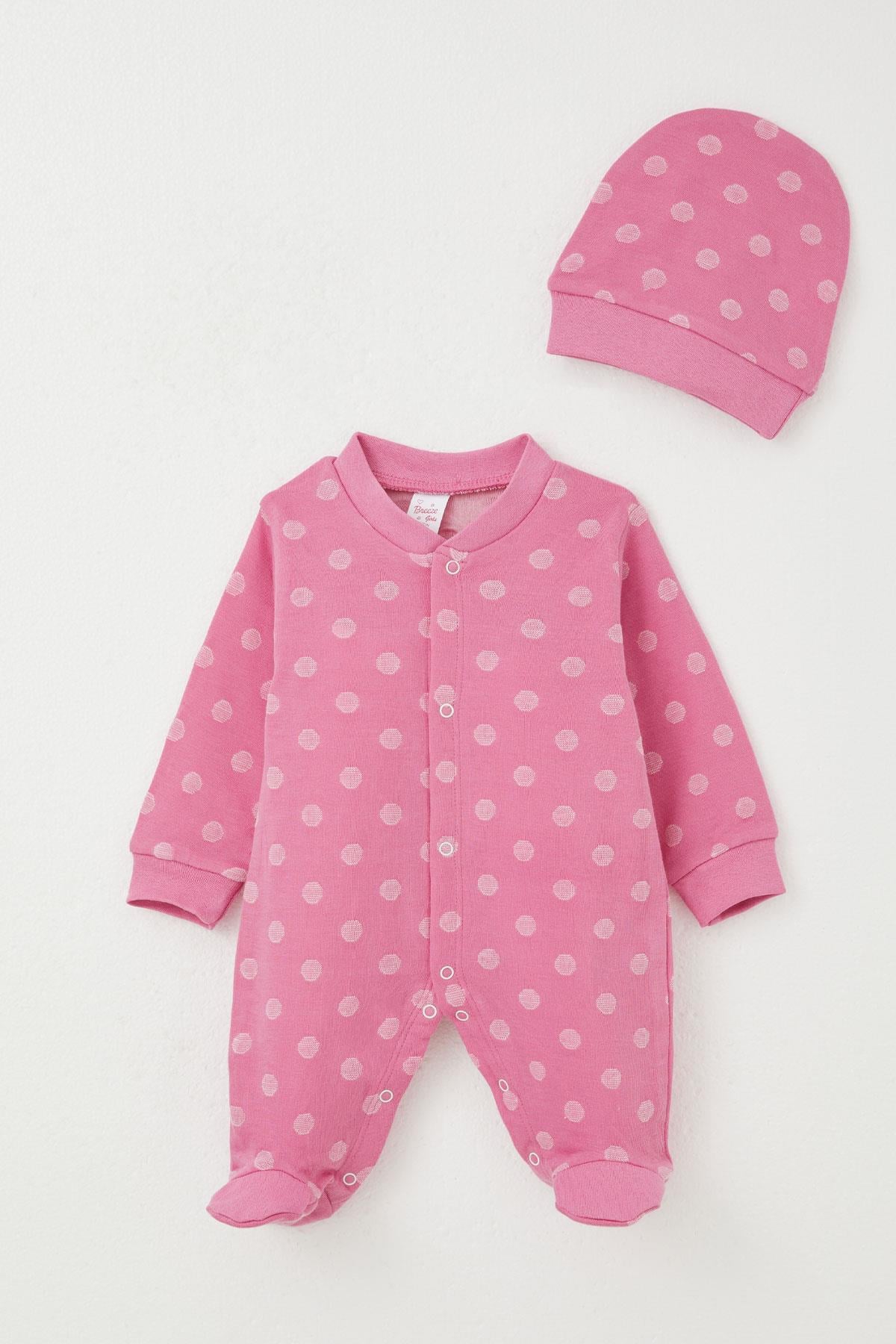 Breeze Kız Bebek Patikli Tulum Puantiyeli Pembe (0-6 Ay)