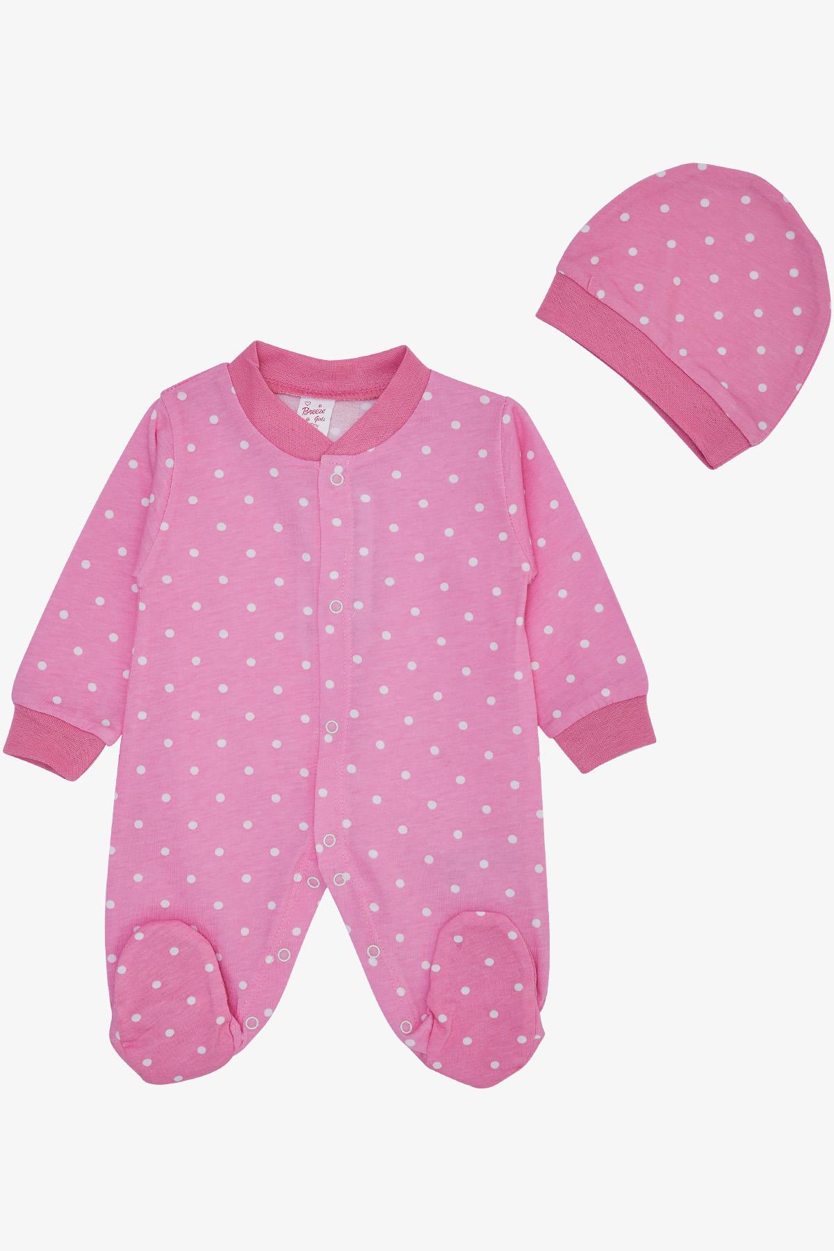 Breeze Kız Bebek Patikli Tulum Puantiye Desenli Pembe (0-6 Ay)