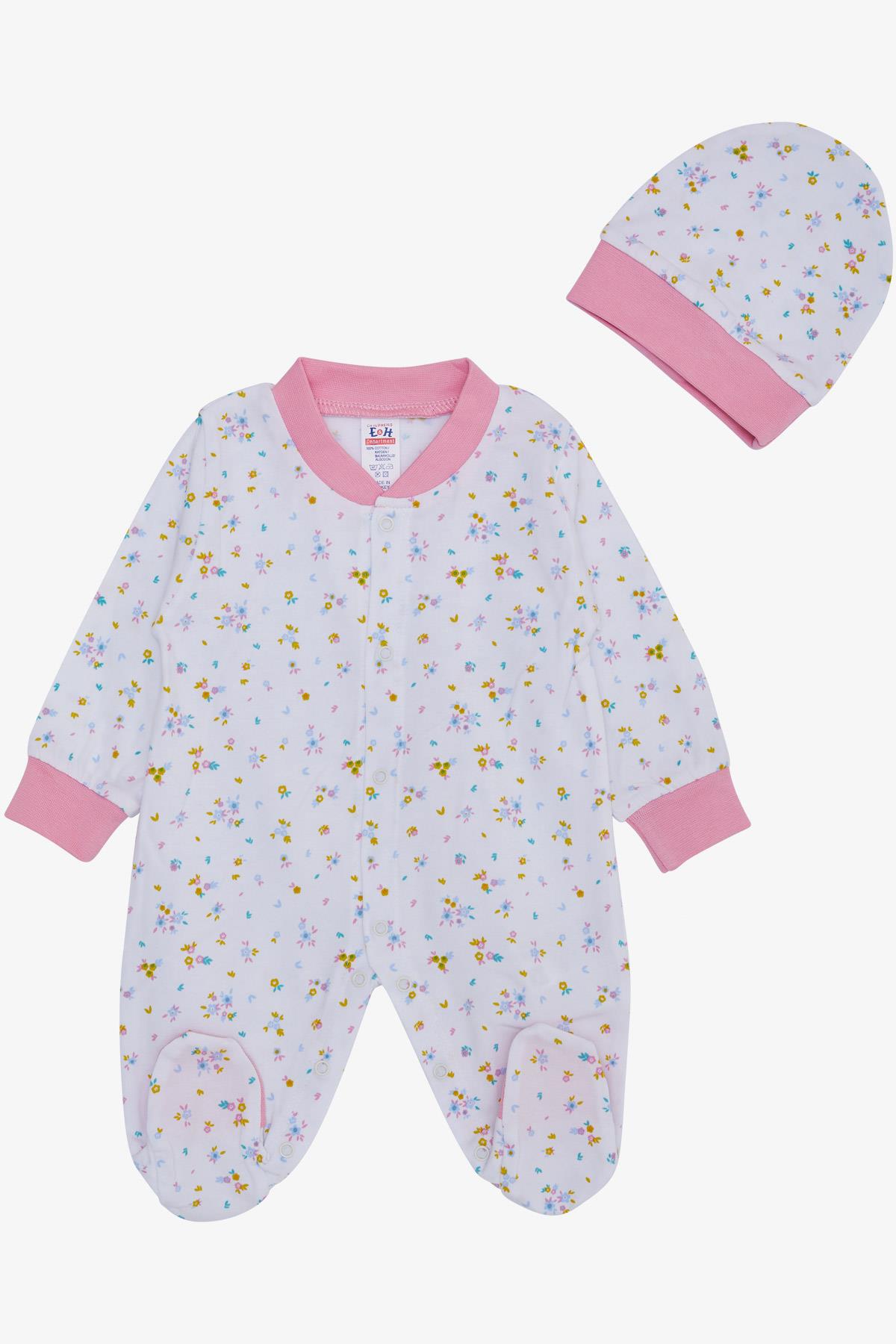 Breeze Kız Bebek Patikli Tulum Renkli Çiçek Desenli Beyaz (0-6 Ay)