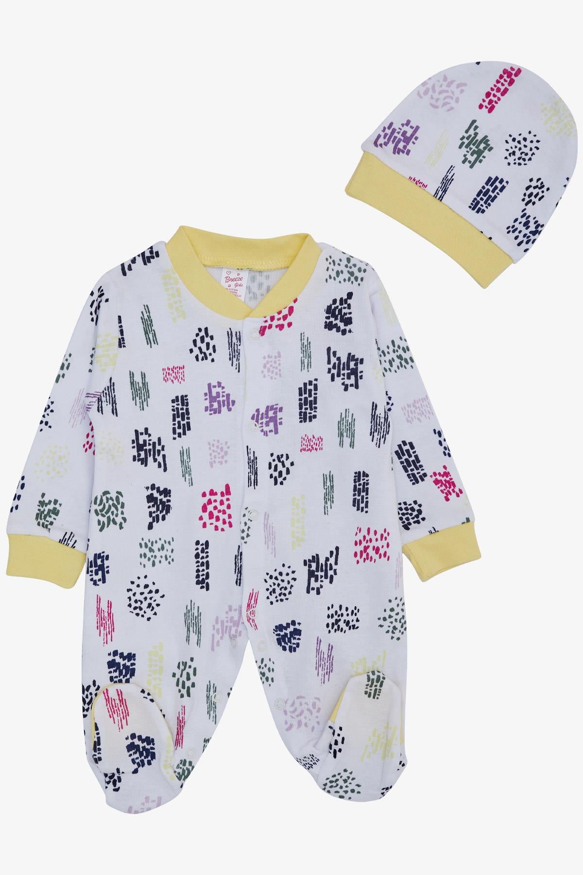 Breeze Kız Bebek Patikli Tulum Renkli Desenli Beyaz (0-6 Ay)