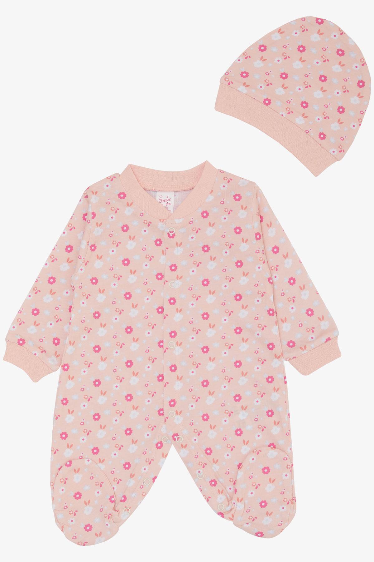 Breeze Kız Bebek Patikli Tulum Renkli Çiçek Desenli Somon (0-6 Ay)
