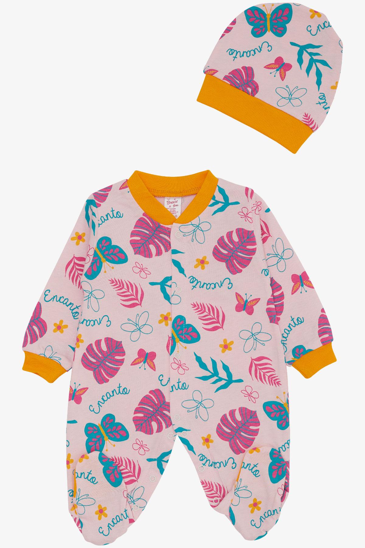 Breeze Kız Bebek Patikli Tulum Renkli Çiçek & Kelebek Desenli Pembe (0-6 Ay)