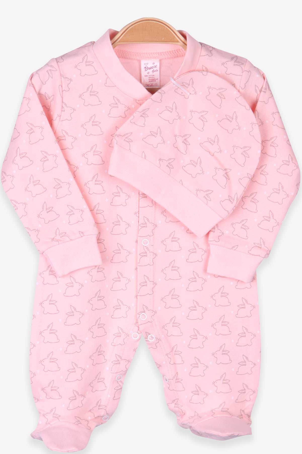 Breeze Kız Bebek Patikli Tulum Şapkalı Set Somon (0-3 Ay-4 Ay)