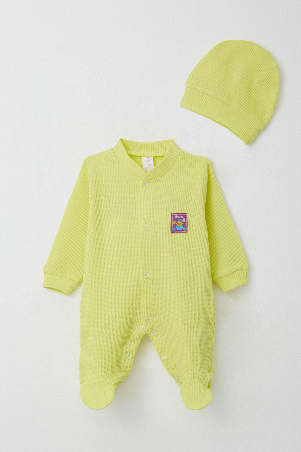Breeze Kız Bebek Patikli Tulum Sevimli Civciv Armalı Neon Sarı (0-6 Ay)