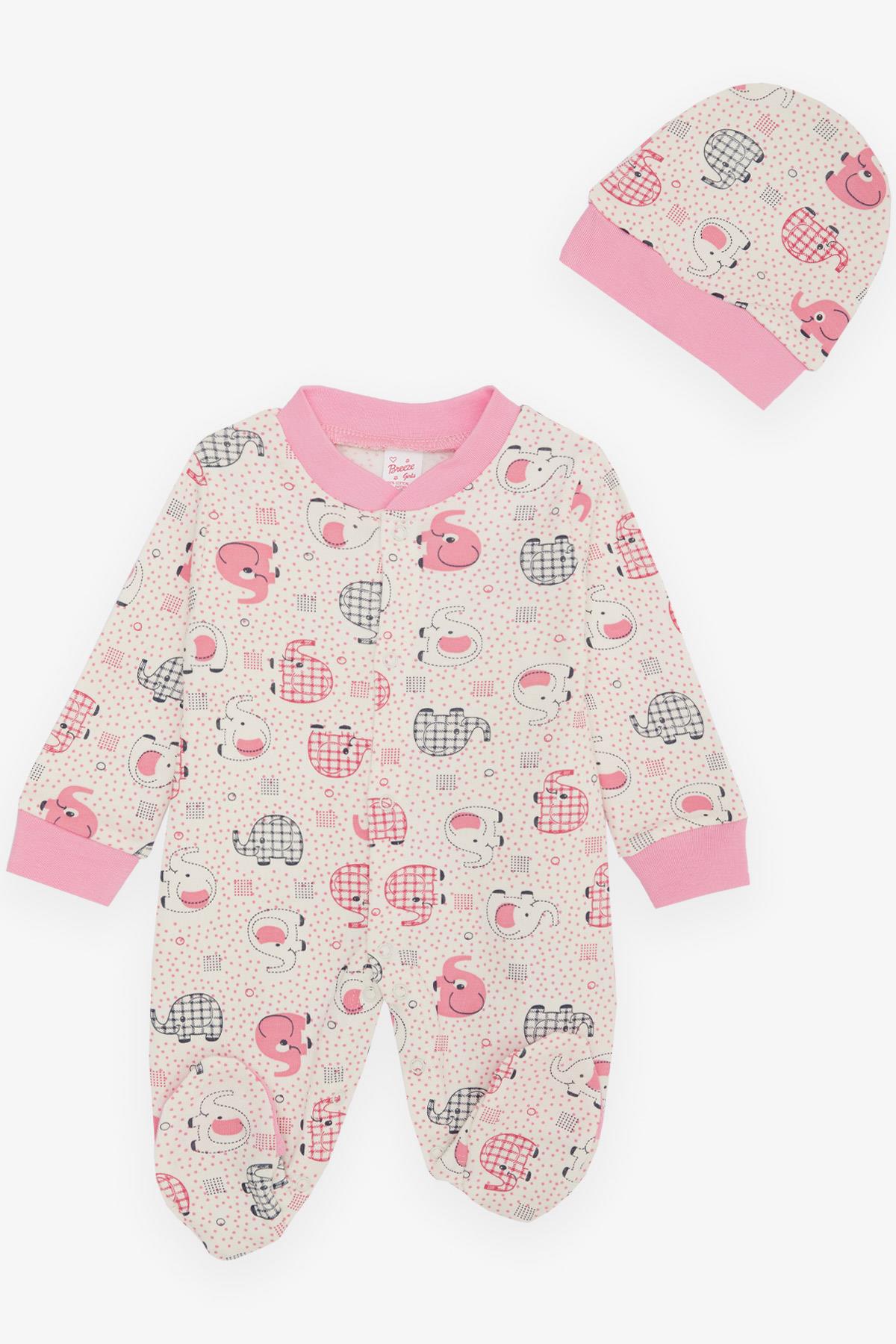 Breeze Kız Bebek Patikli Tulum Sevimli Fil Desenli Ekru (0-6 Ay)