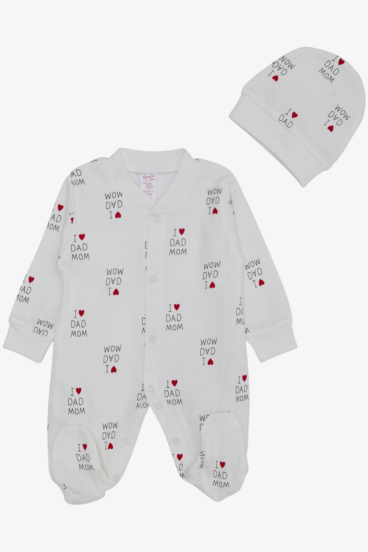 Breeze Kız Bebek Patikli Tulum Yazı Desenli Kalpli Beyaz (0-6 Ay)