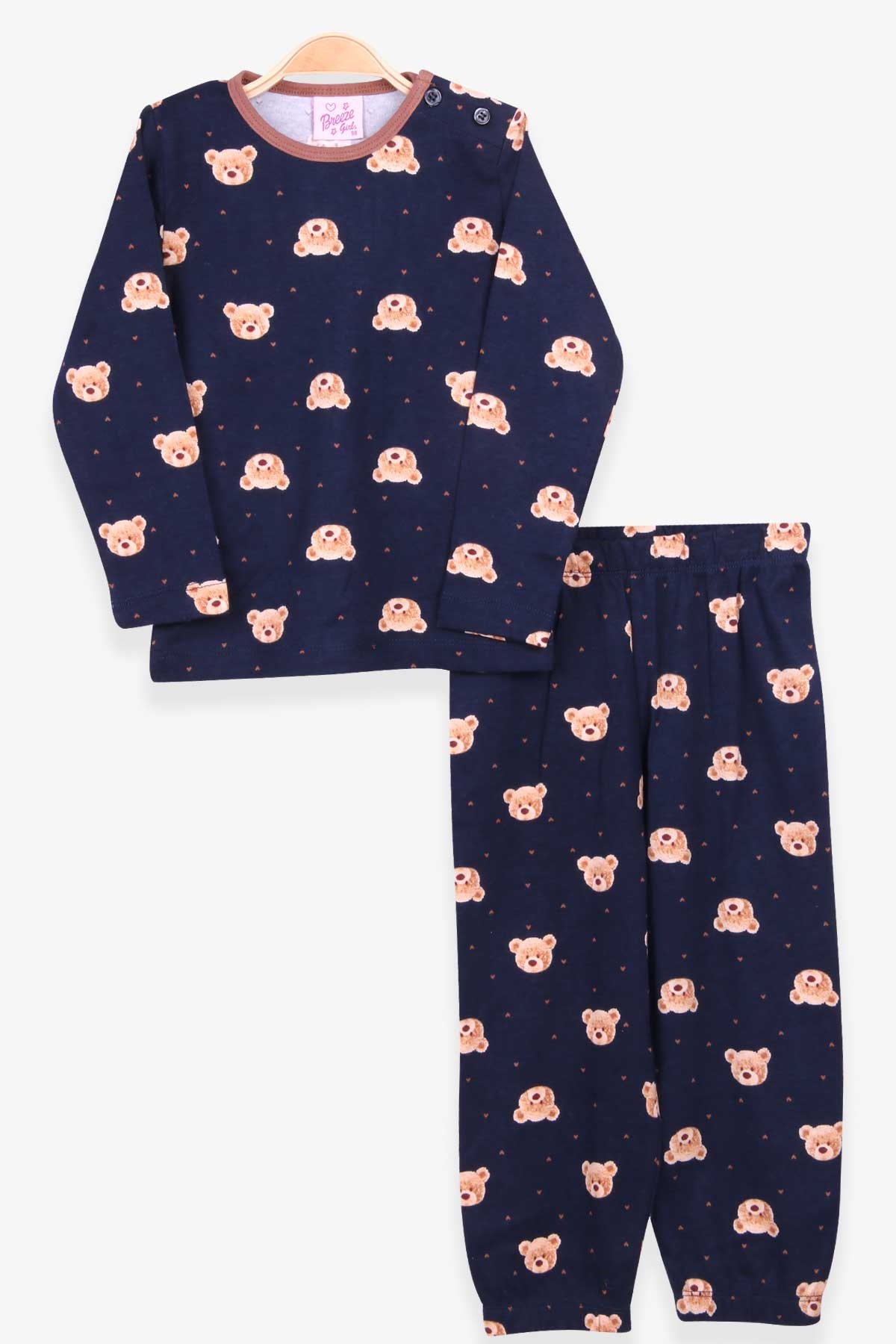 Breeze Kız Bebek Pijama Takımı Ayıcık Desenli Lacivert (9 Ay-3 Yaş)