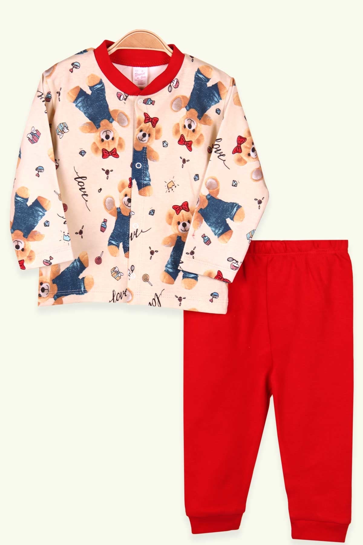 Breeze Kız Bebek Pijama Takımı Ayıcıklı Krem (0-3 Ay-9 Ay)