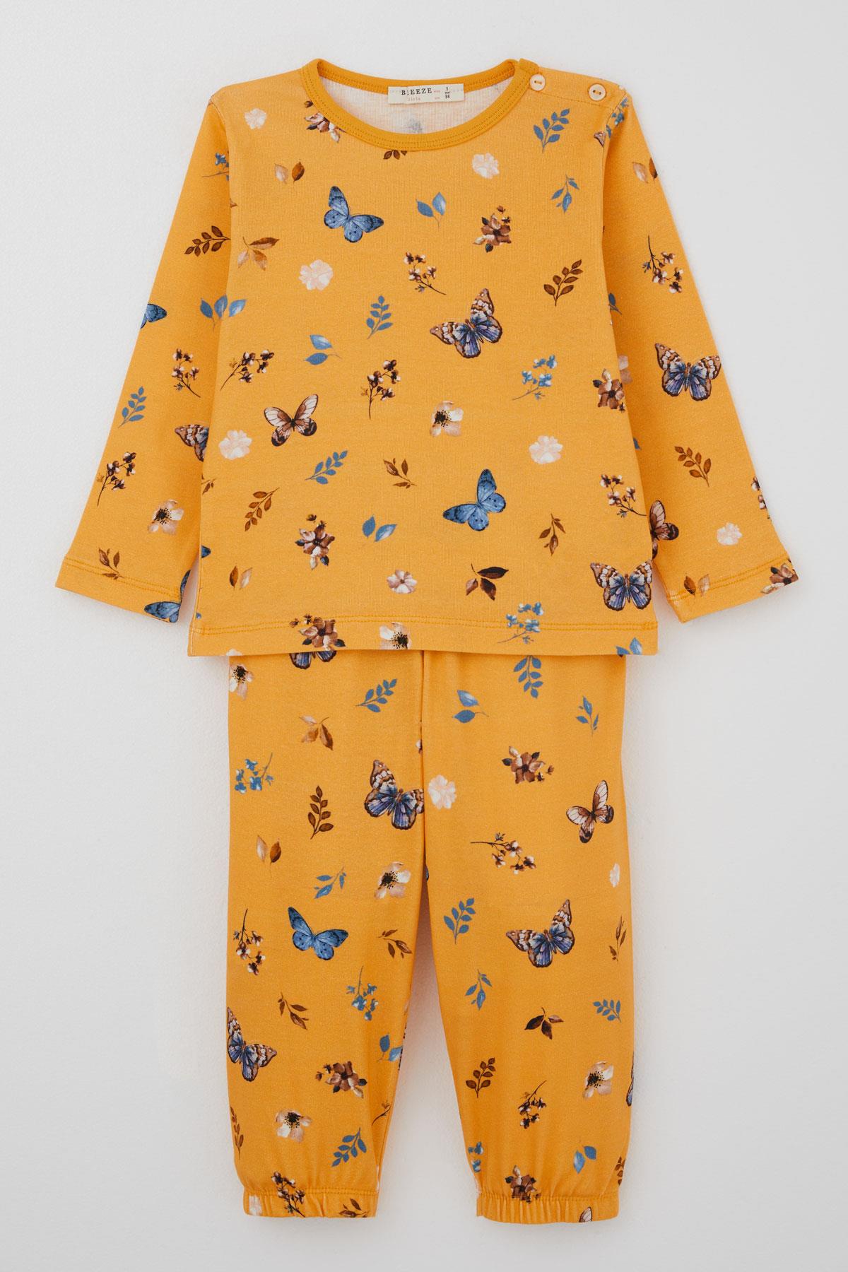 Breeze Kız Bebek Pijama Takımı Bahar Temalı Kelebek Rüyası Sarı (9 Ay-3 Yaş)