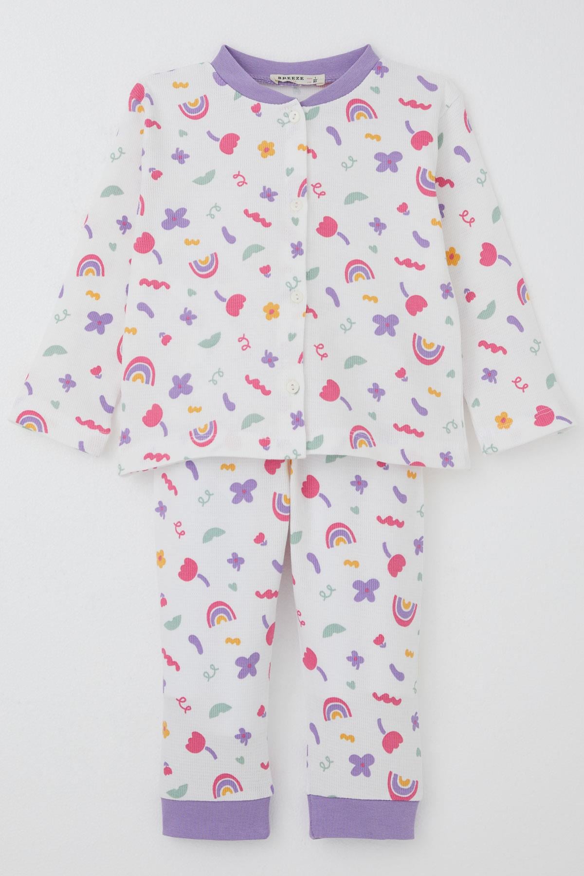 Breeze Kız Bebek Pijama Takımı Baharın Renkleri Beyaz (4 Ay-1 Yaş)
