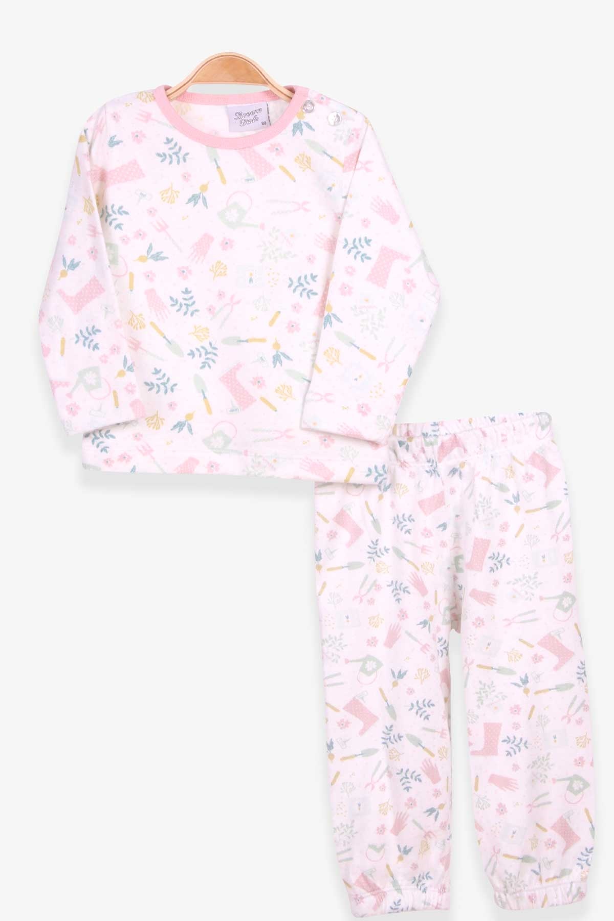 Breeze Kız Bebek Pijama Takımı Bahçe Temalı  Ekru (9 Ay-3 Yaş)