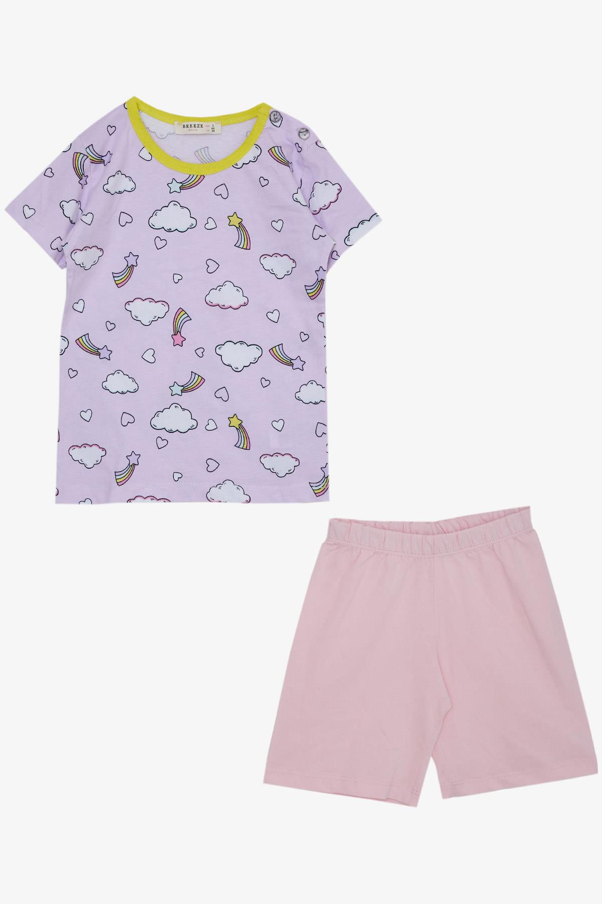 Breeze Kız Bebek Pijama Takımı Bulut Desenli Gökyüzü Temalı Açık Lila (9 Ay-3 Yaş)