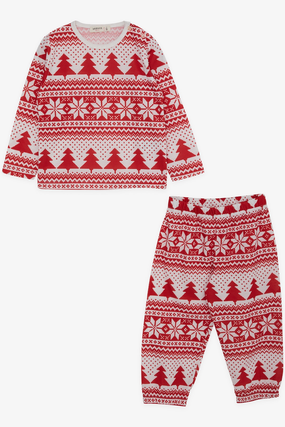 Breeze Kız Bebek Pijama Takımı Çam Ağacı Desenli Kırmızı (9 Ay-3 Yaş)