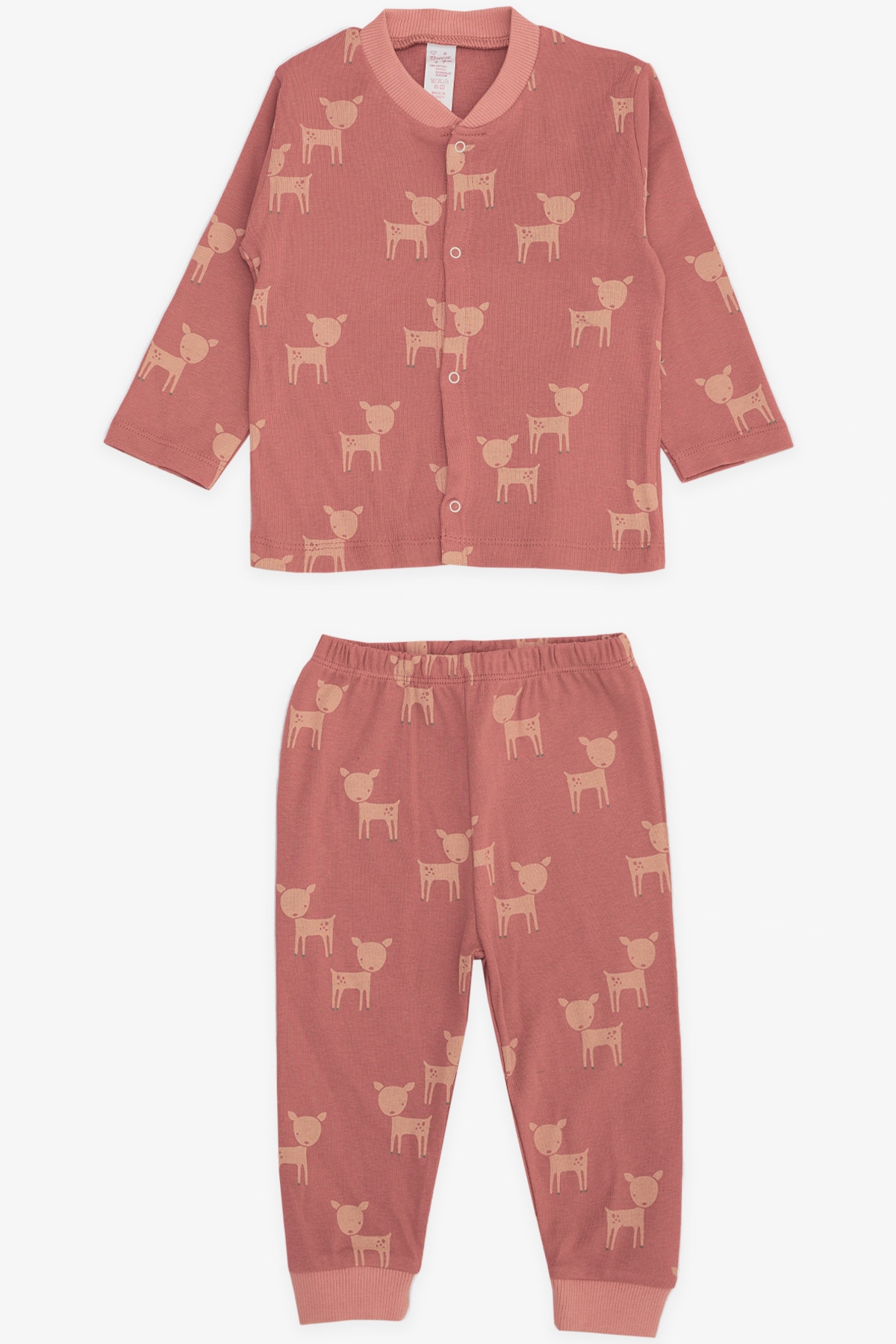 Breeze Kız Bebek Pijama Takımı Ceylan Desenli Gülkurusu (4 Ay-1 Yaş)