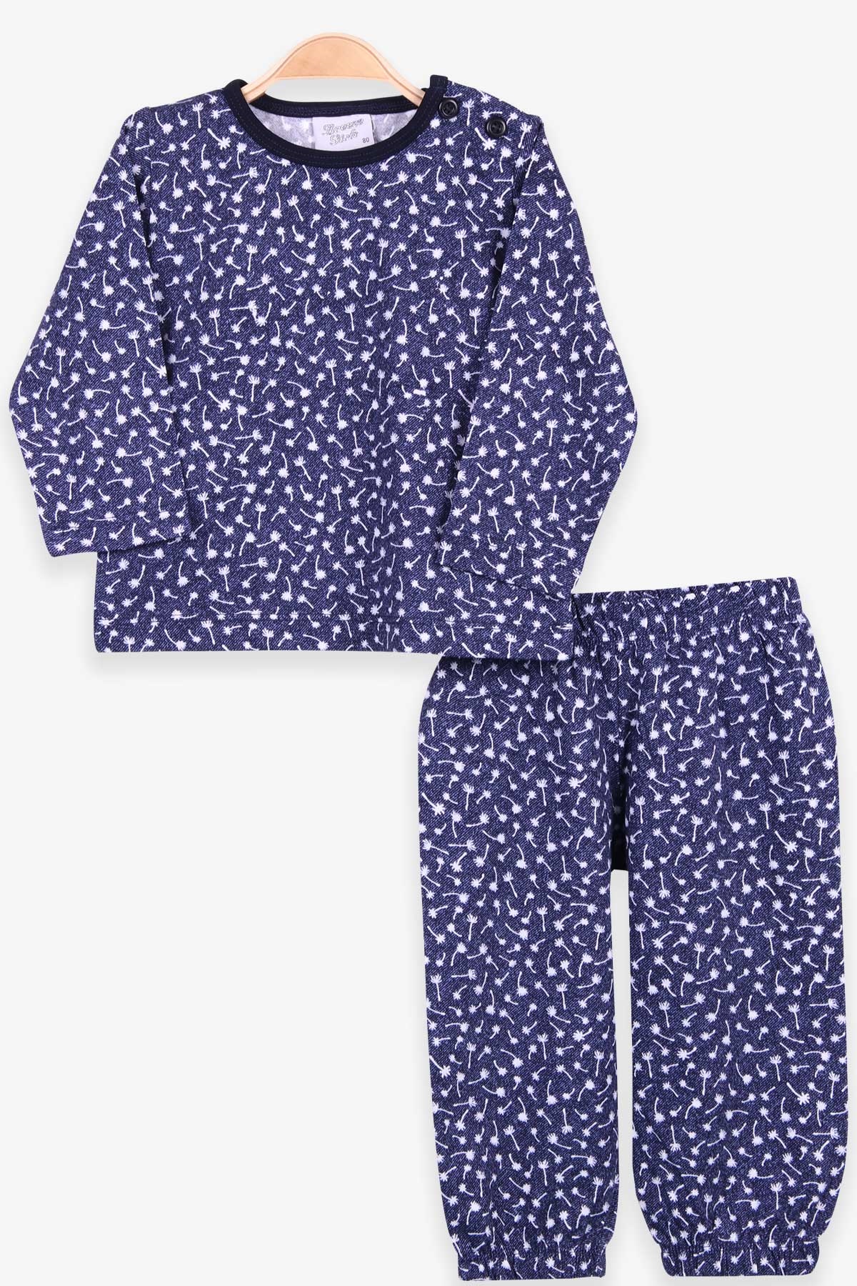 Breeze Kız Bebek Pijama Takımı Çiçek Desenli Koyu Mavi (9 Ay-3 Yaş)